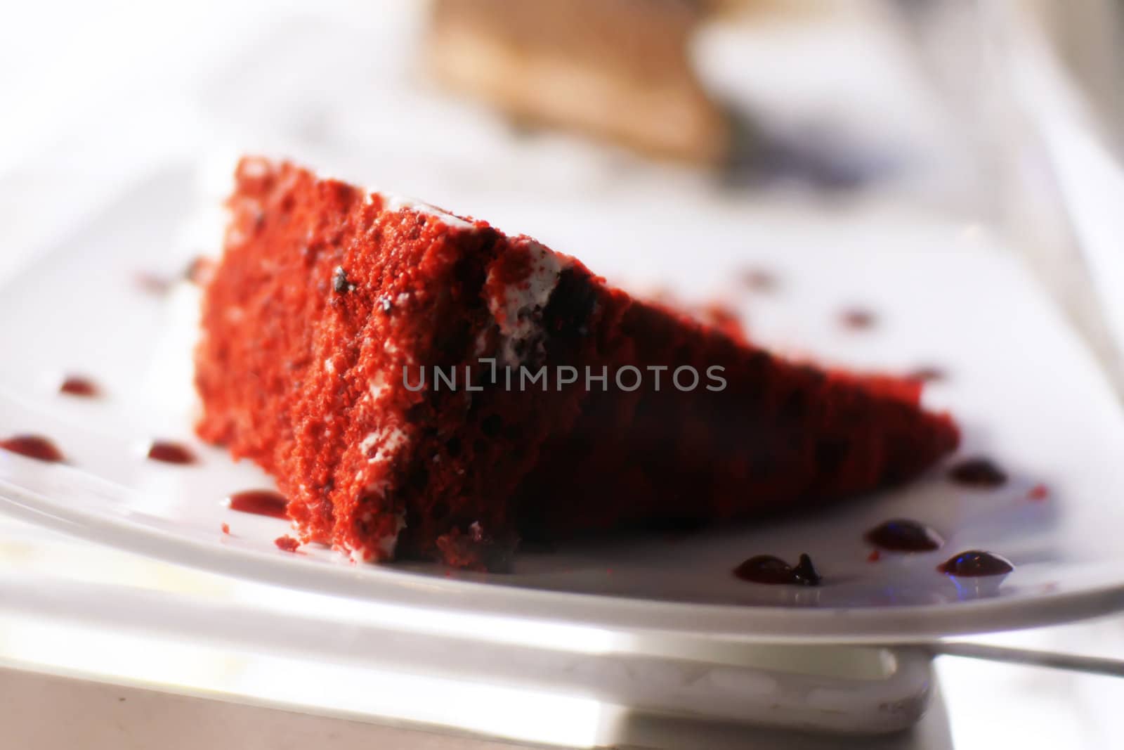 red velvet cake slice on display