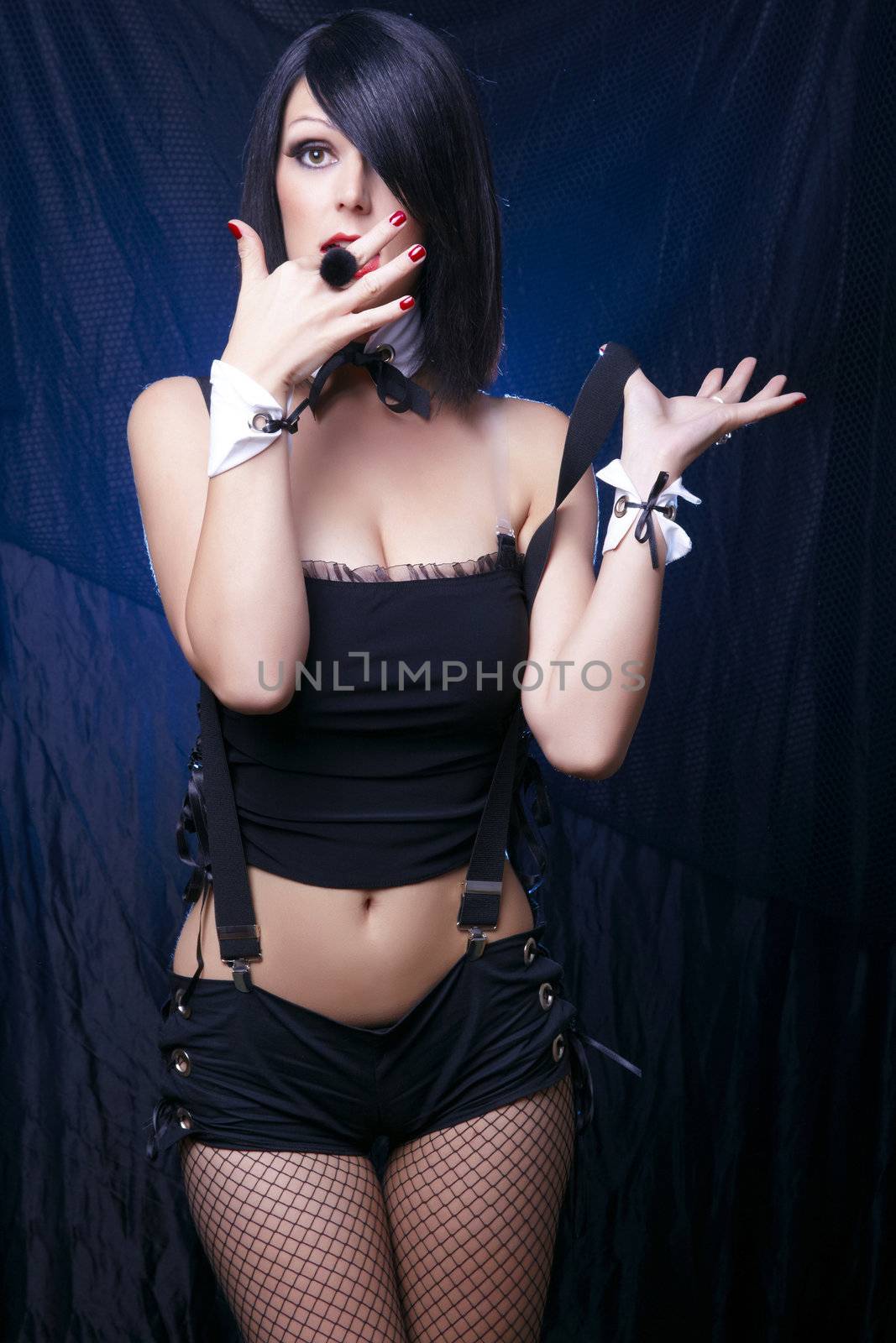 Cabaret Sexy Lady In Black Lingerie Smoking Dancing