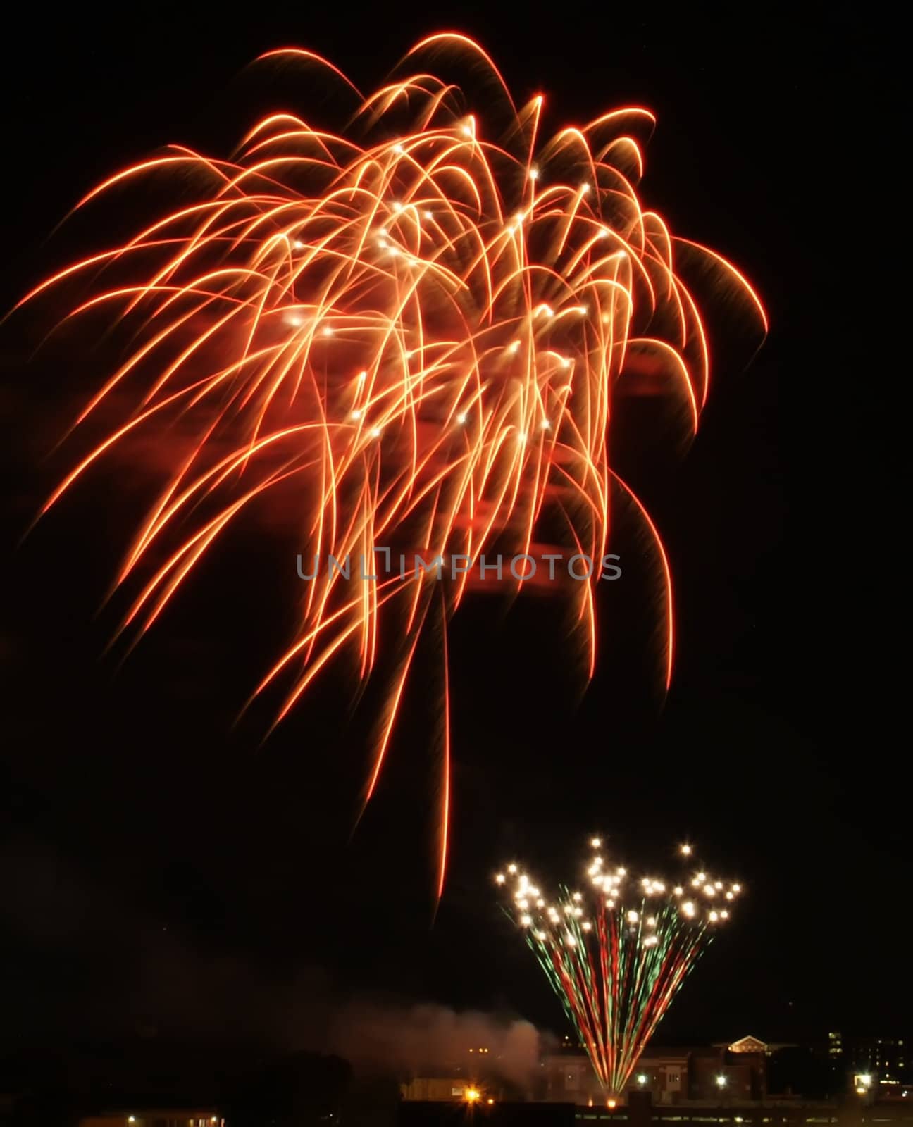 Colorful fireworks on the black sky background