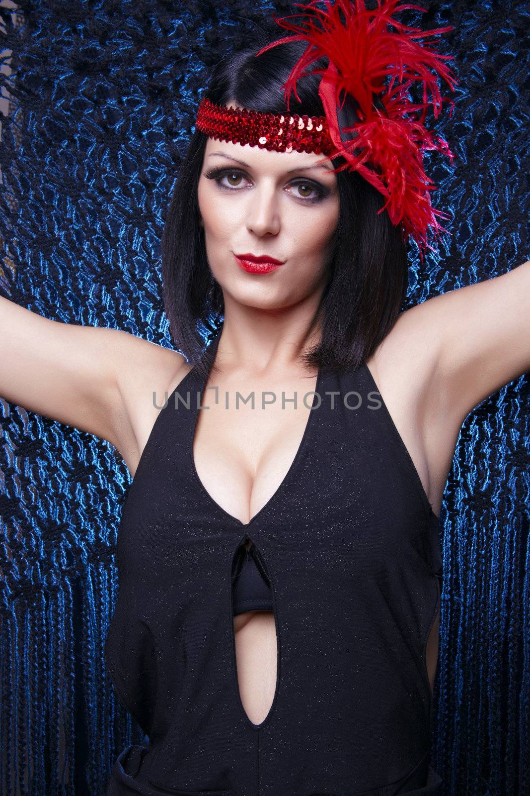 Cabaret Sexy Lady In Black Flapper Costume