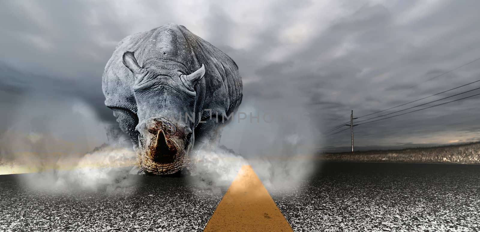 chaos look at rhino standing infront of you on the road beathing steam