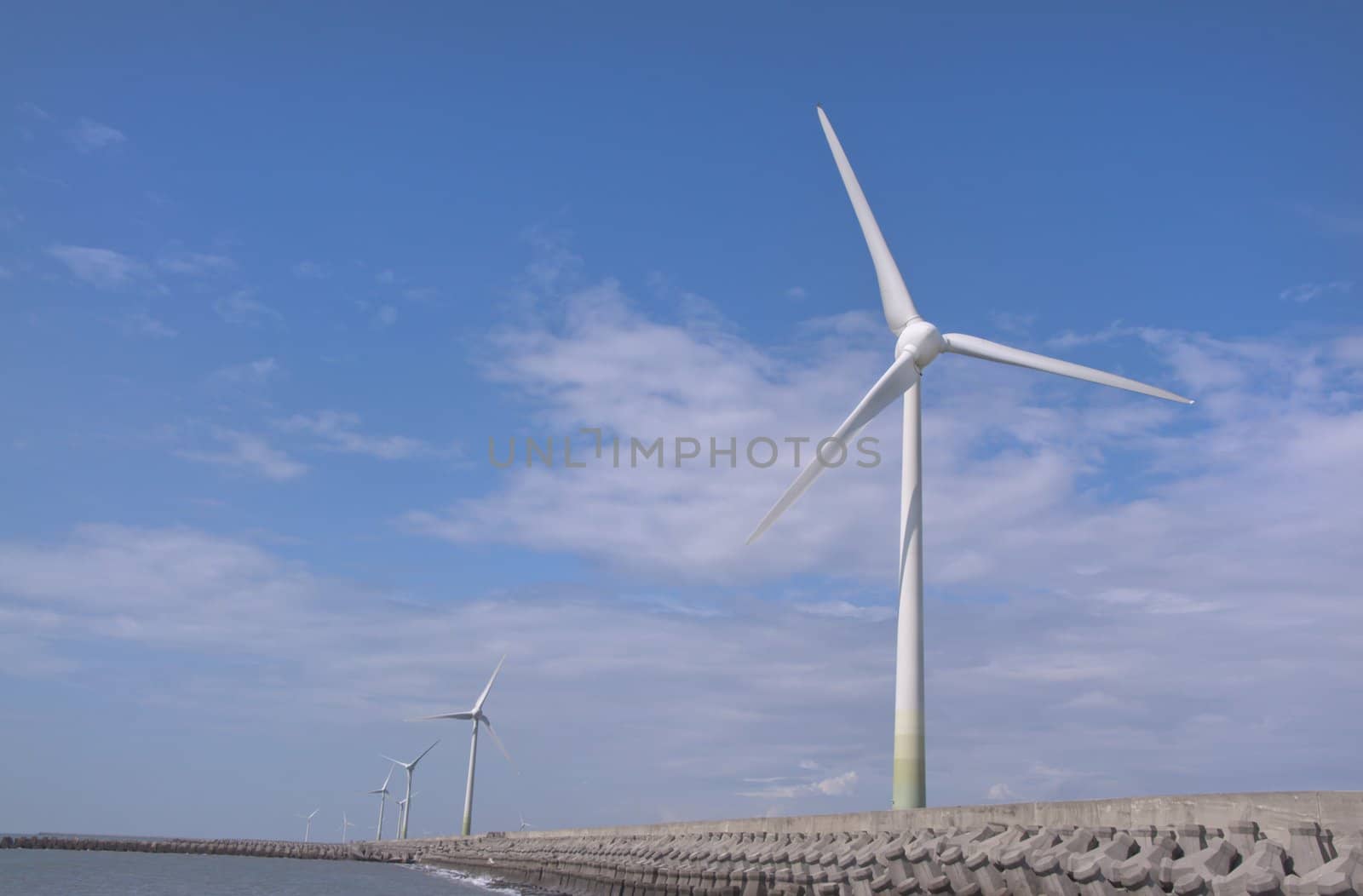 Wind power group at the Shore ,one of the new energy in future, Wind power sites in changhwa, Taiwan