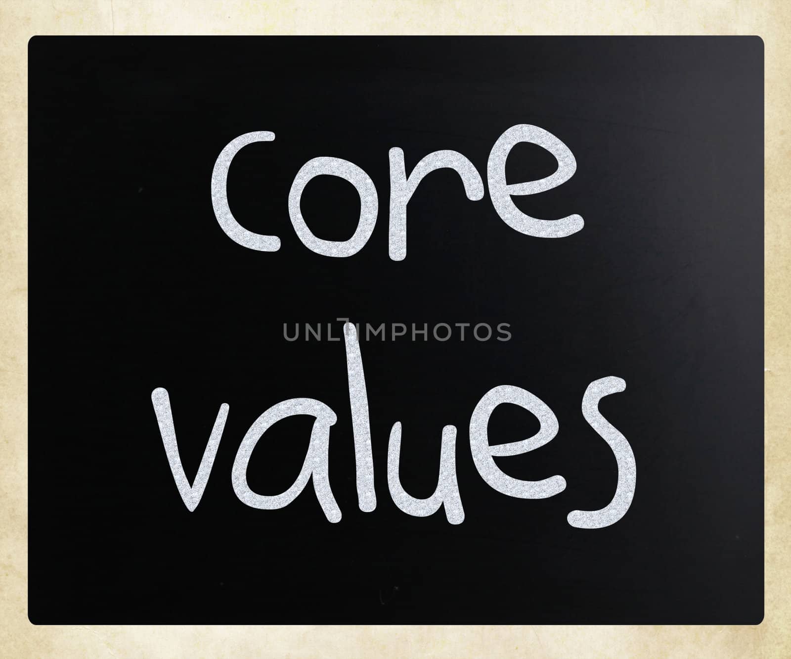 Ethics concept - core values handwritten with white chalk on a blackboard