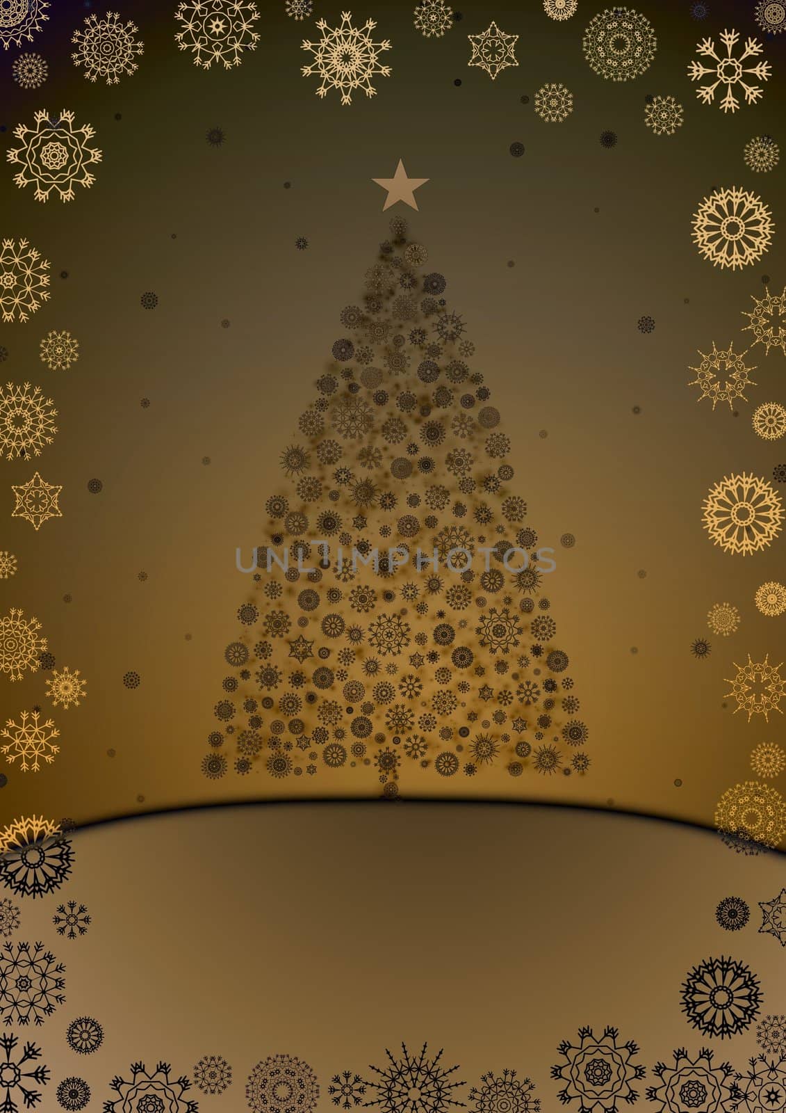 Illustration of a christmas tree made from snowflakes with a snowflake border