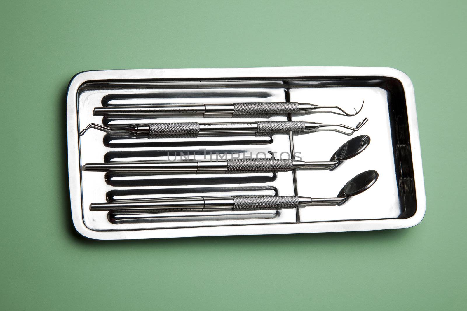Dental Instruments - angled mirrors, plate, tools