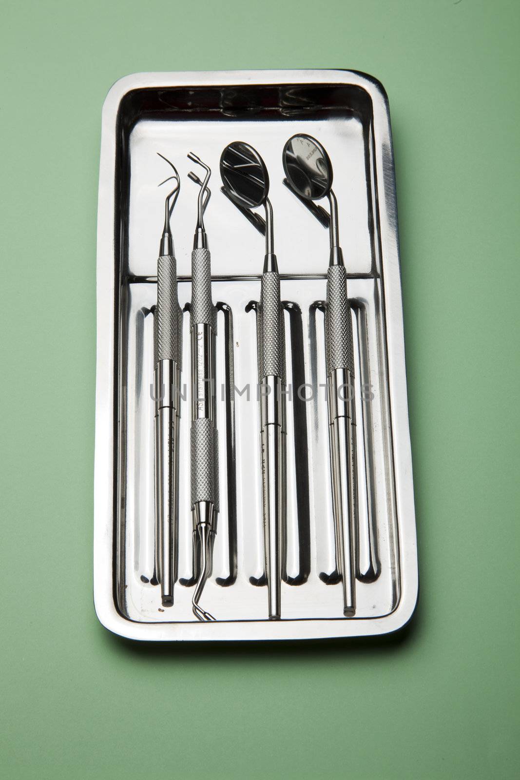 Dental Instruments - angled mirrors, plate, tools