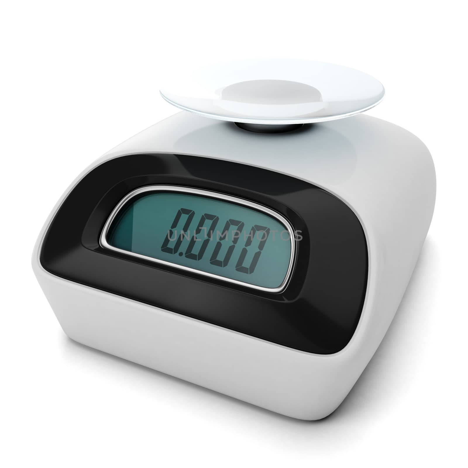 Scales for weighing vegetables and white background, graphic by kolobsek