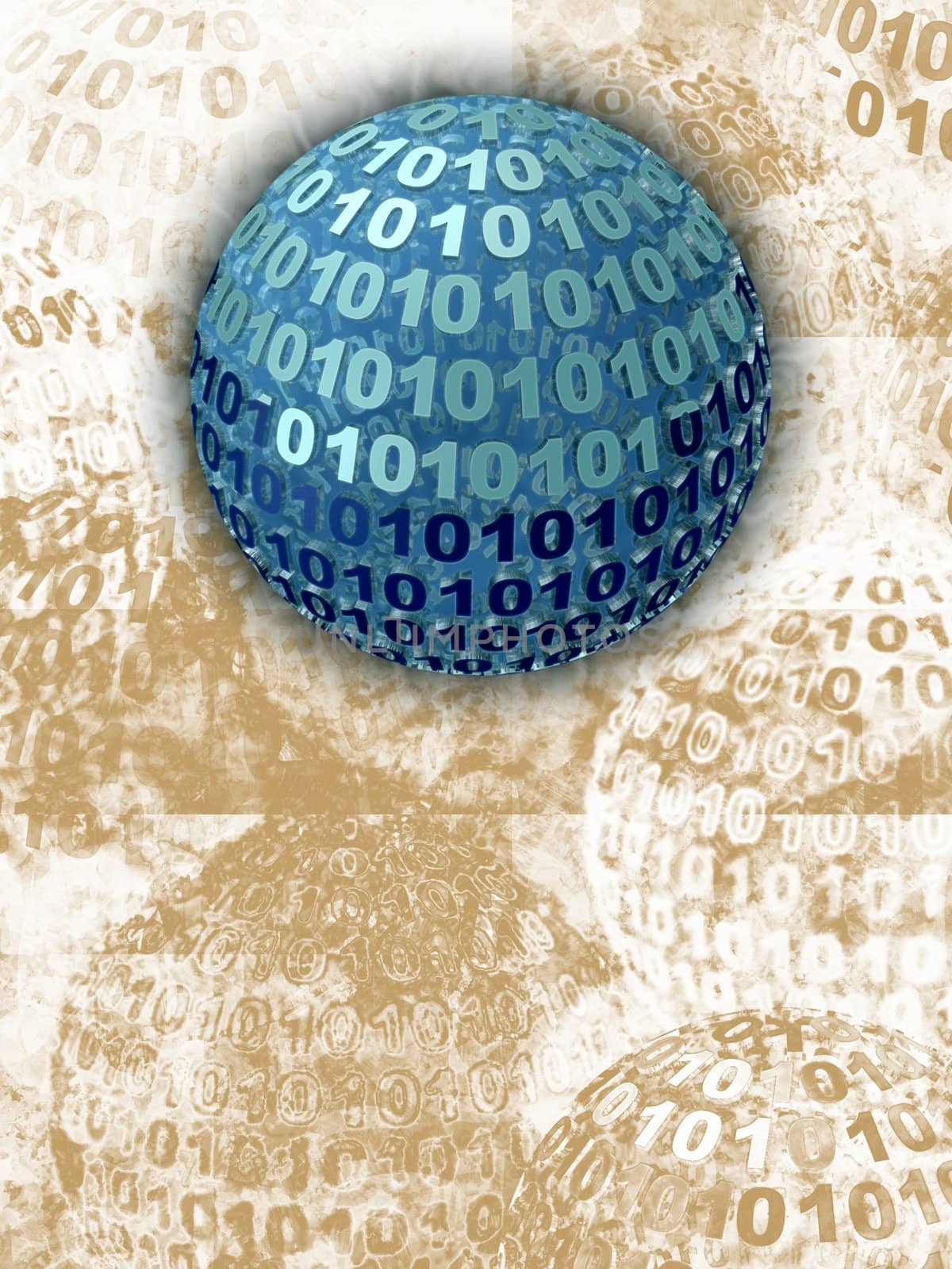 Binary numbered sphere on textured background