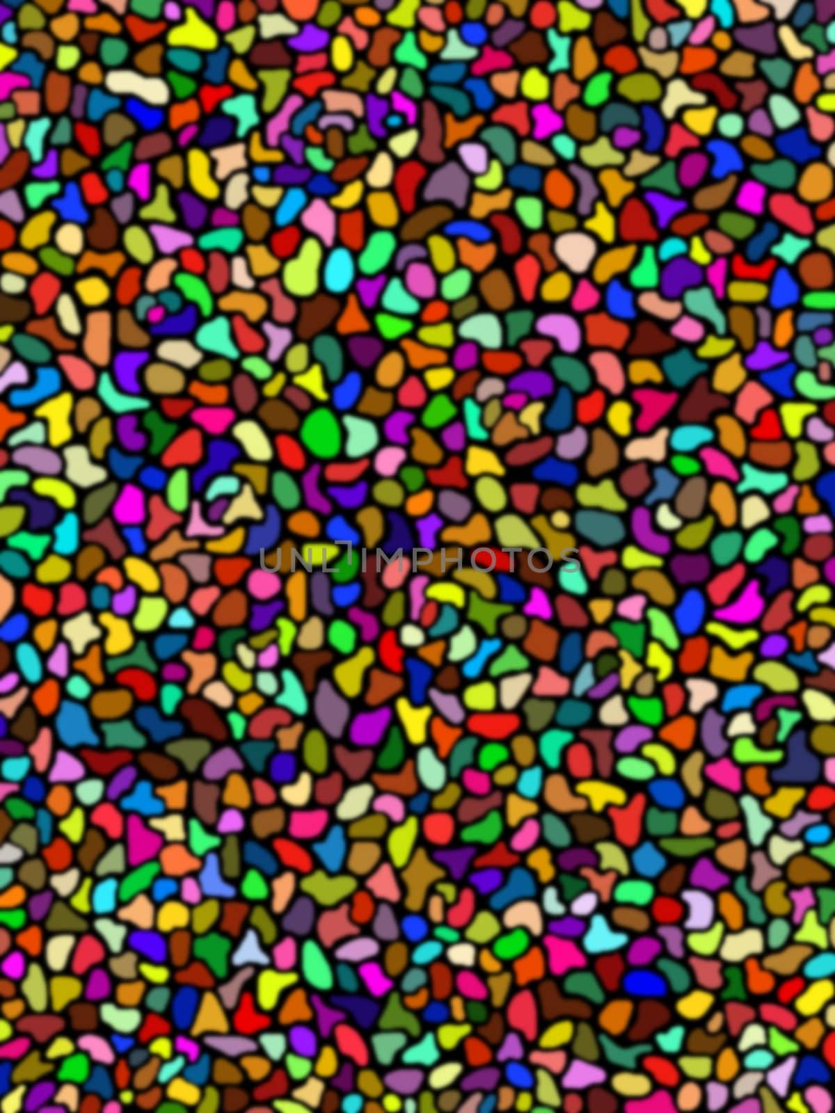 Coloured blurred blobs layered over a black background