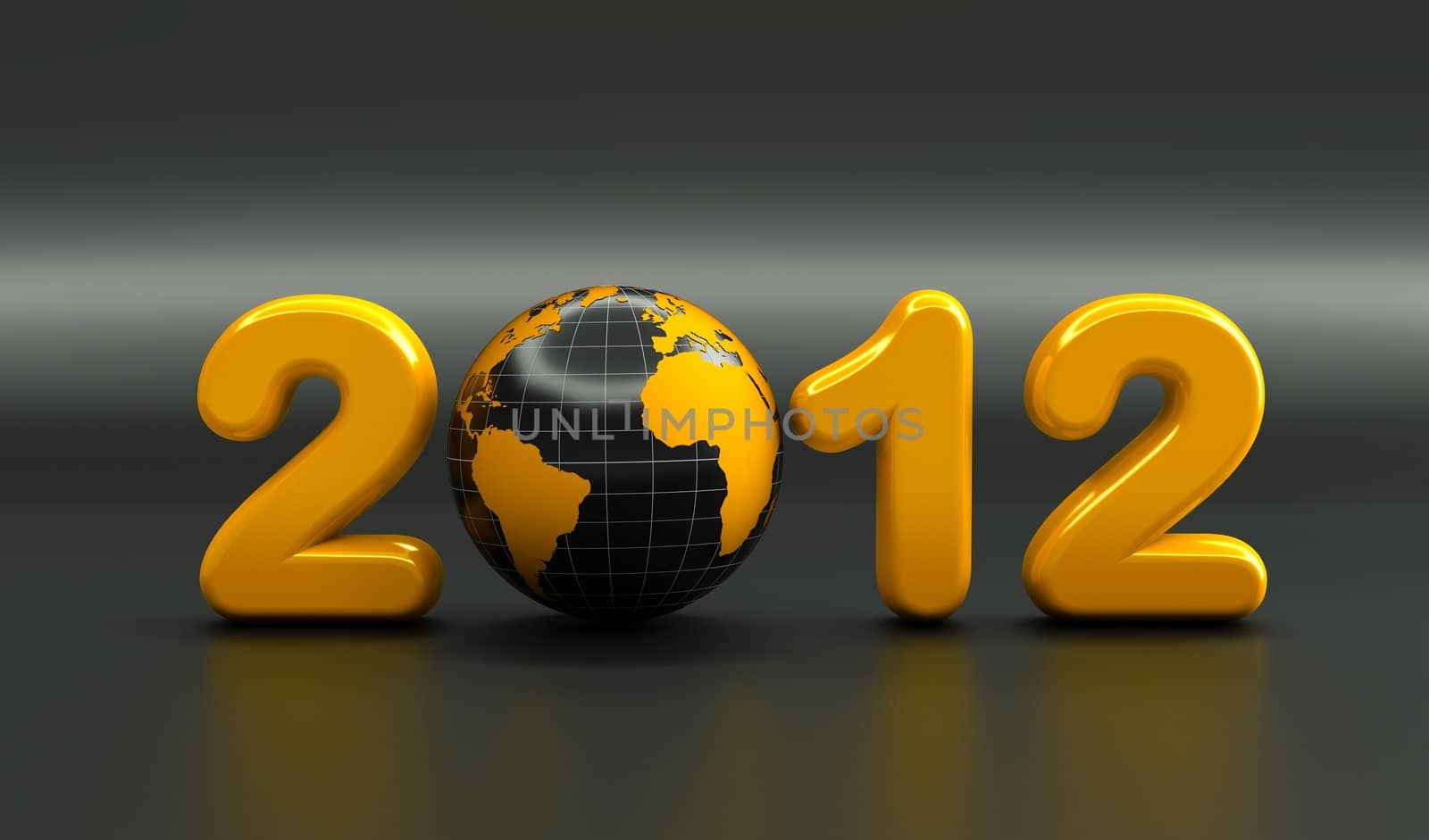 3d new year 2012 shape on black reflective background