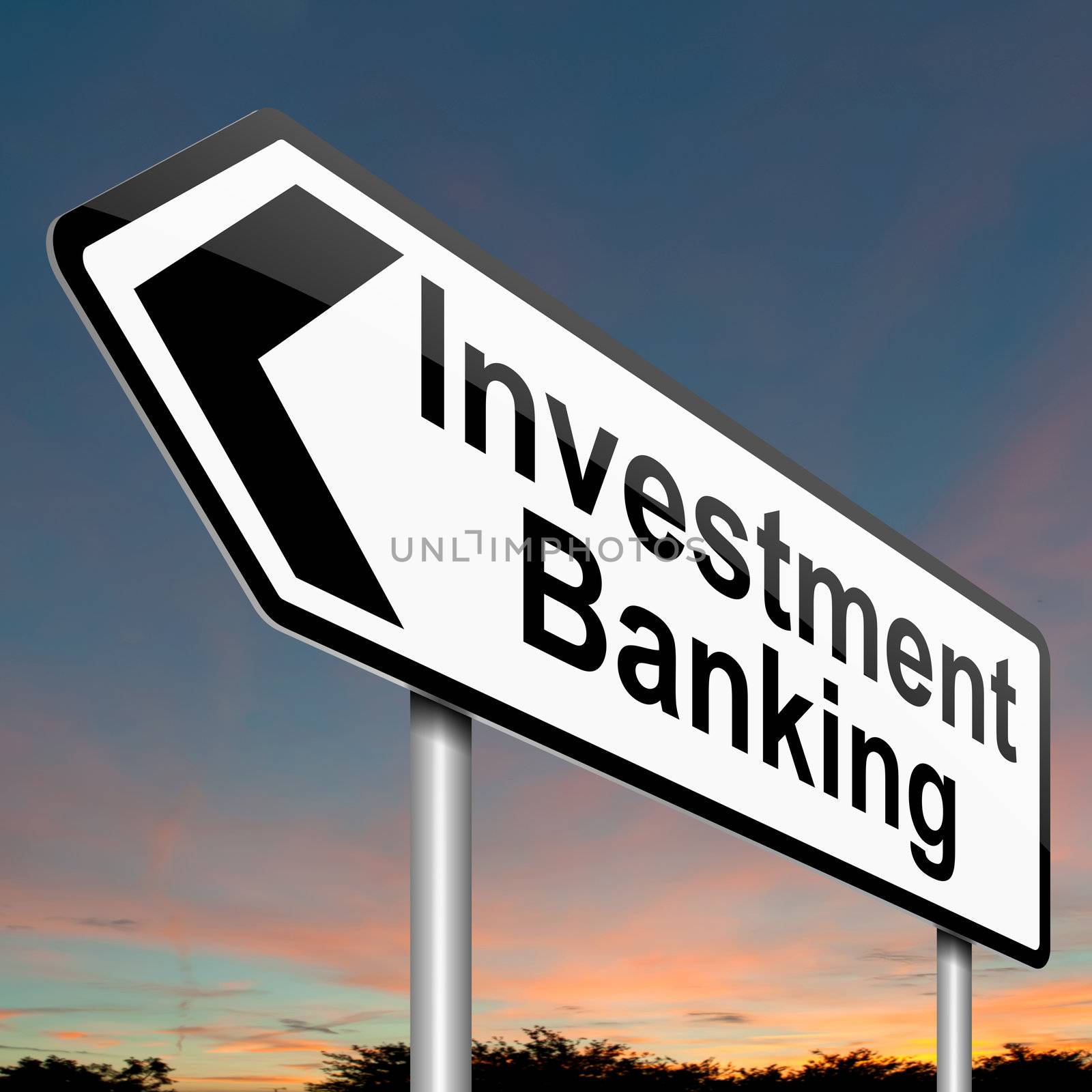 Illustration depicting a sign with an investment banking concept.
