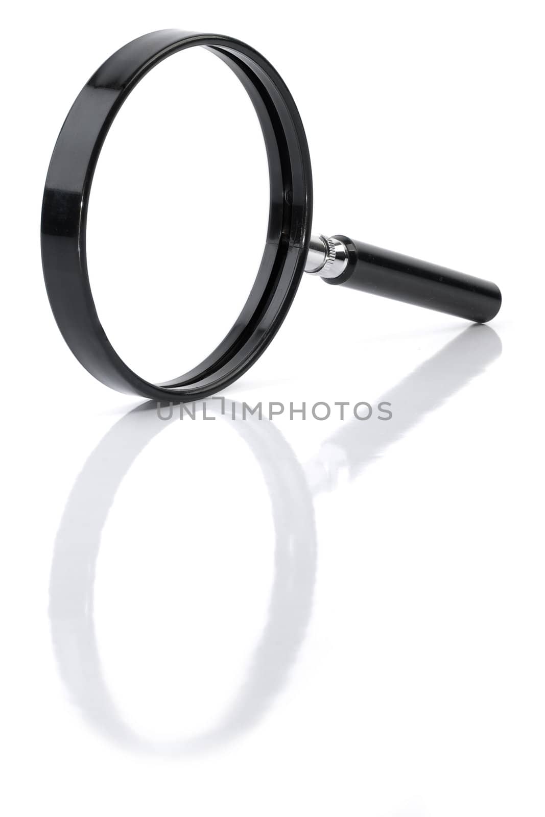 Magnifying glass with reflect on white background.