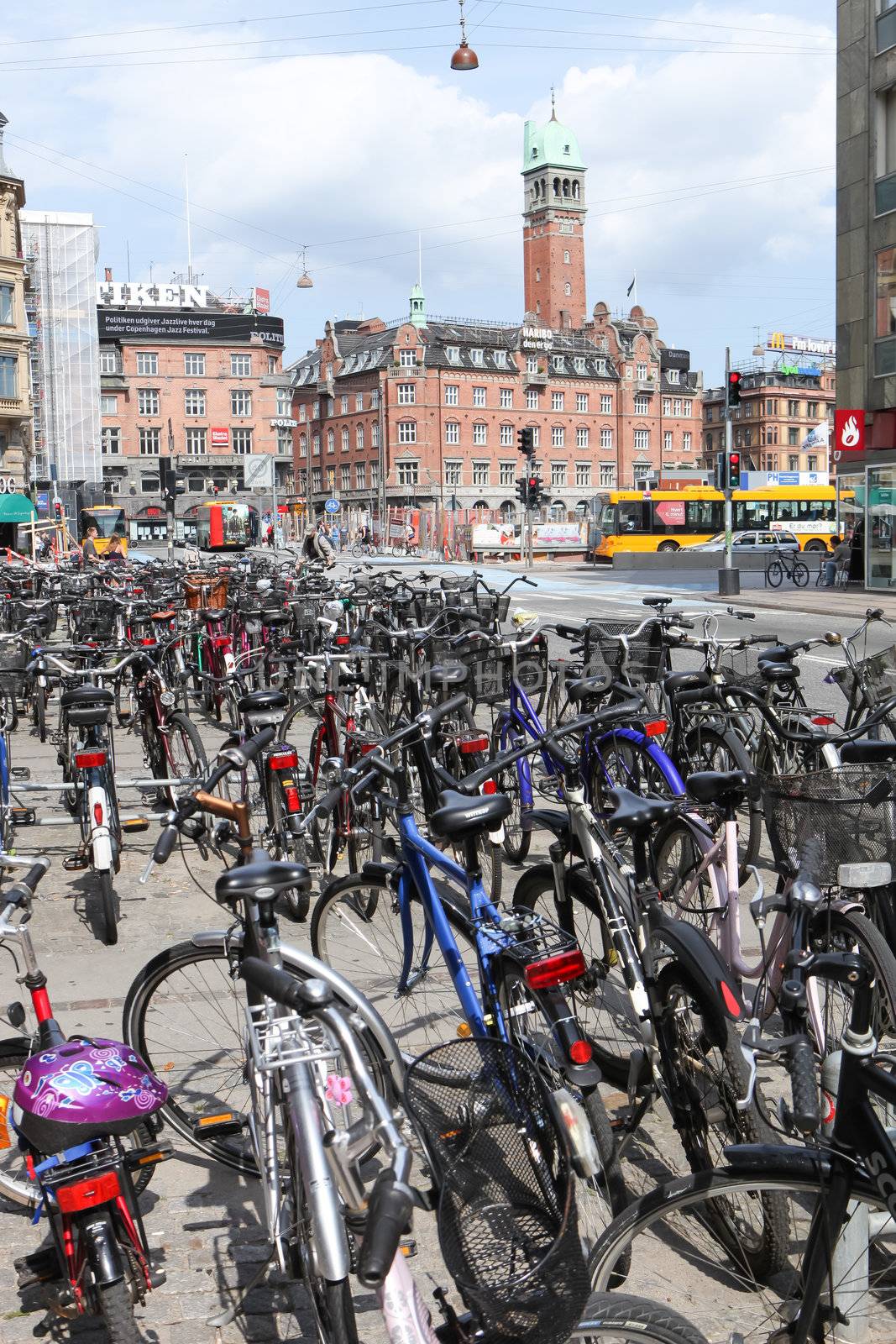 Bikes parked in central Copenhagen Denmark