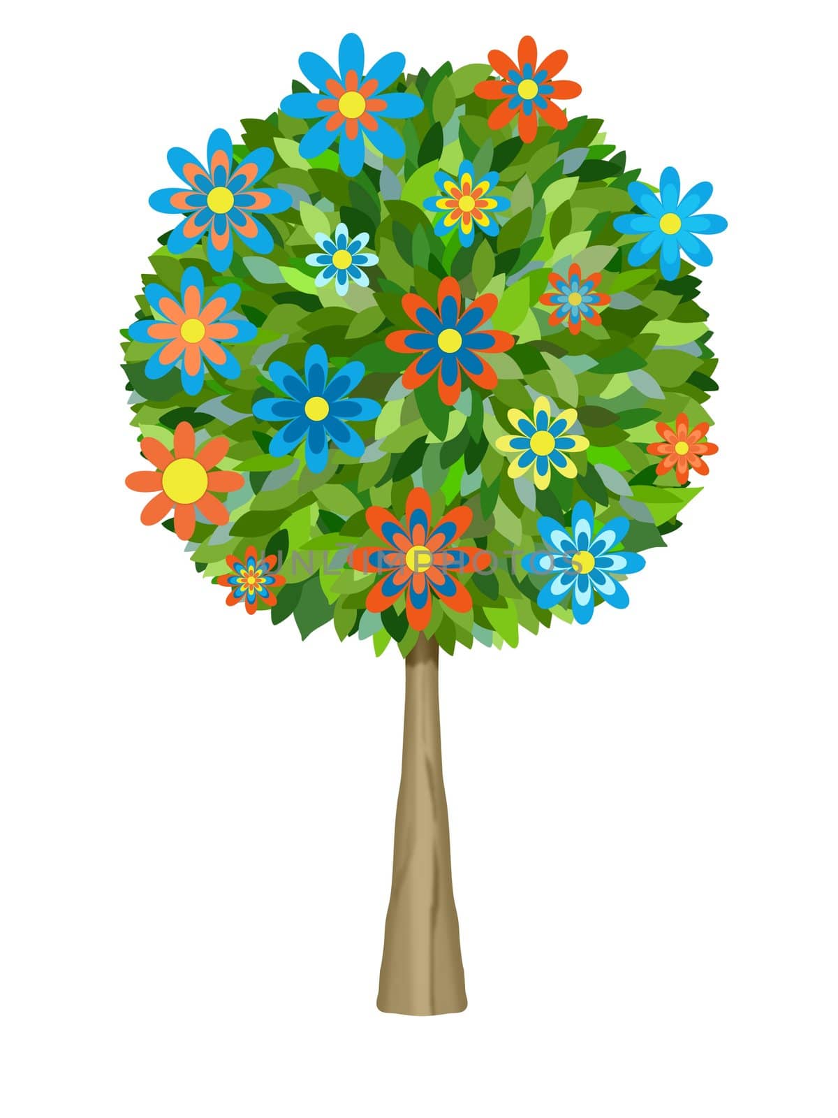 Large retro styled tree covered in flowers