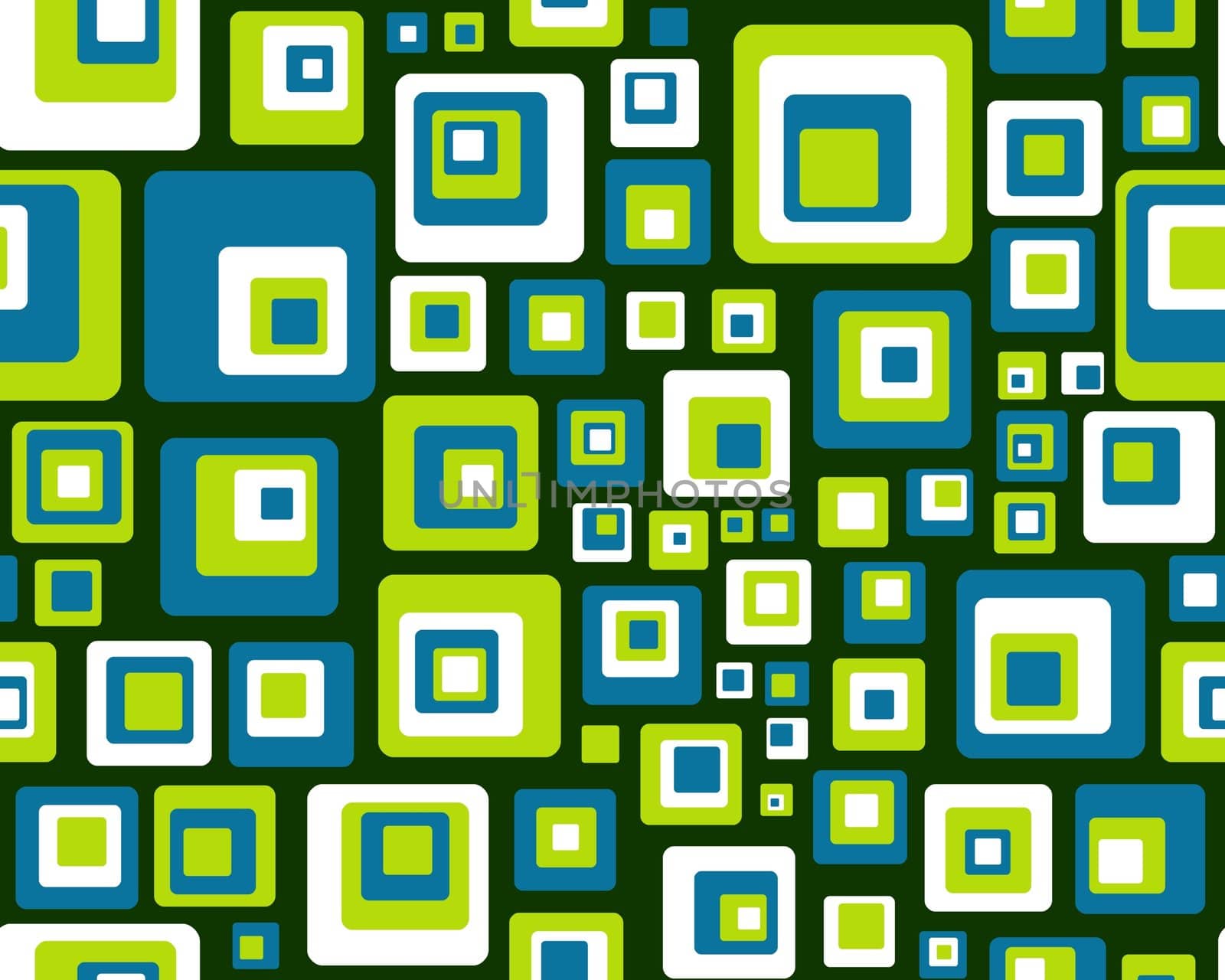 Abstract illustration of seamless blue green and white squares