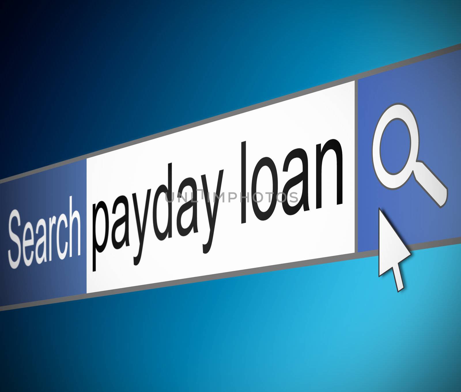 Illustration depicting a screen shot of an internet search bar containing a payday loan concept.