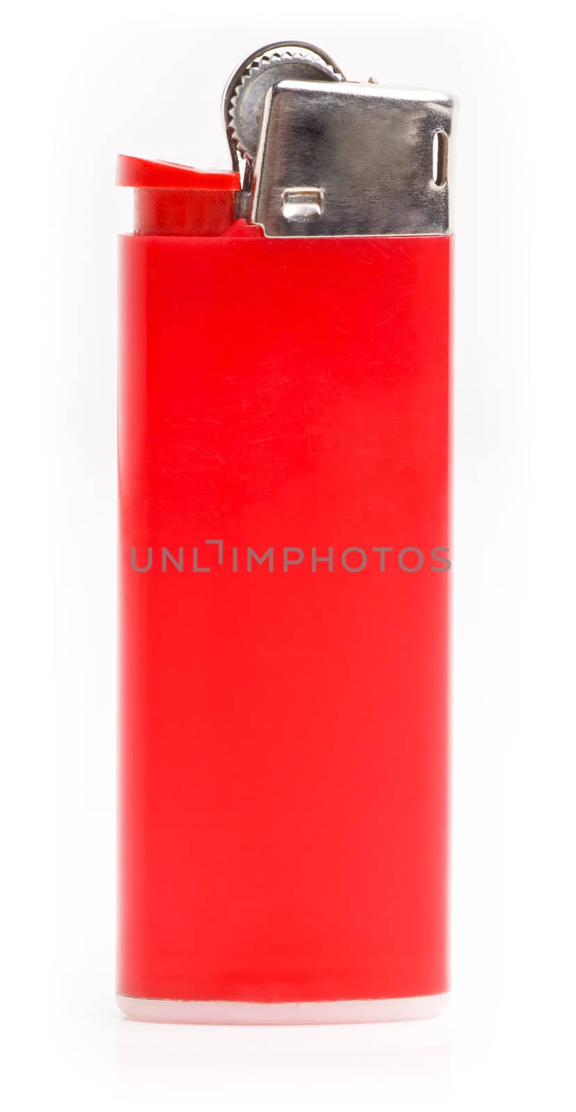 Red cigarette lighter. Isolated on white.