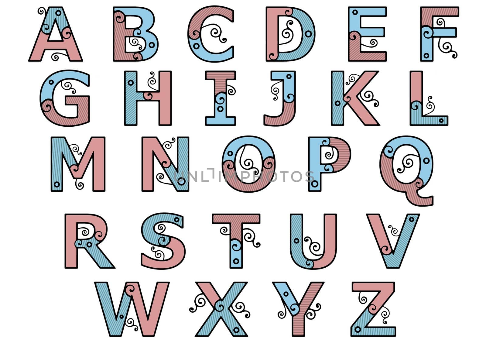 Illustration of pink and blue alphabet letters