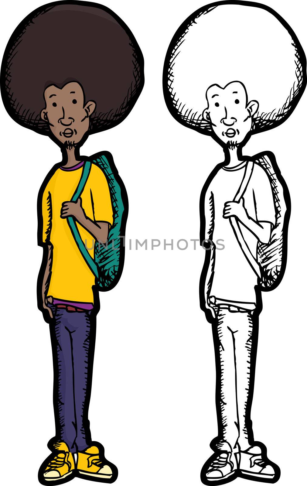 Skinny teenage Black man with afro hair style and backpack