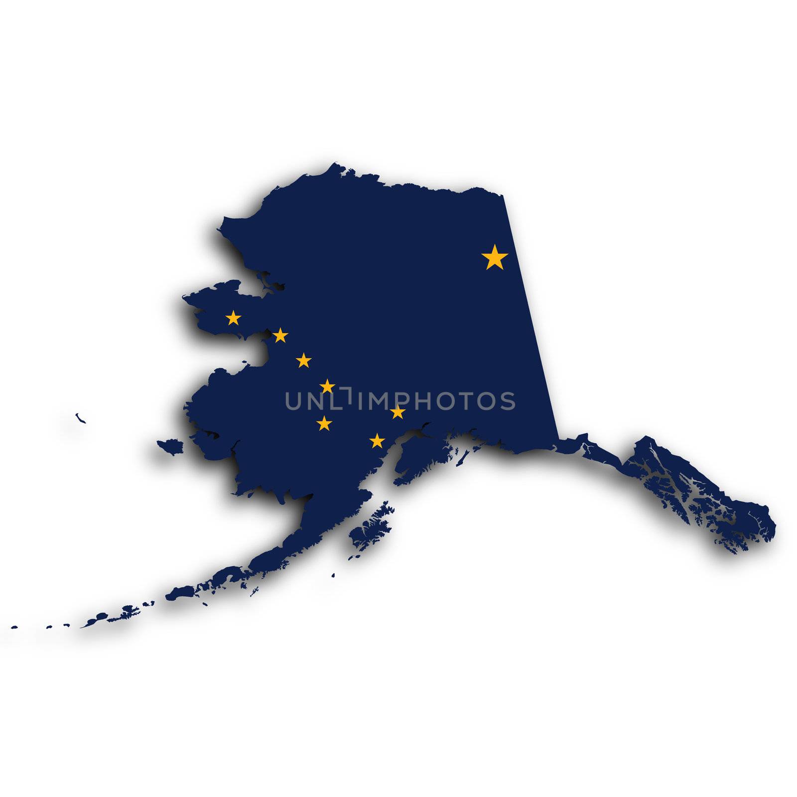 Map of Alaska, filled with the state flag