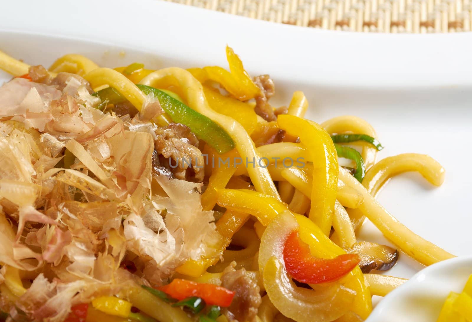 udon noodles with beef .Japanese cuisine