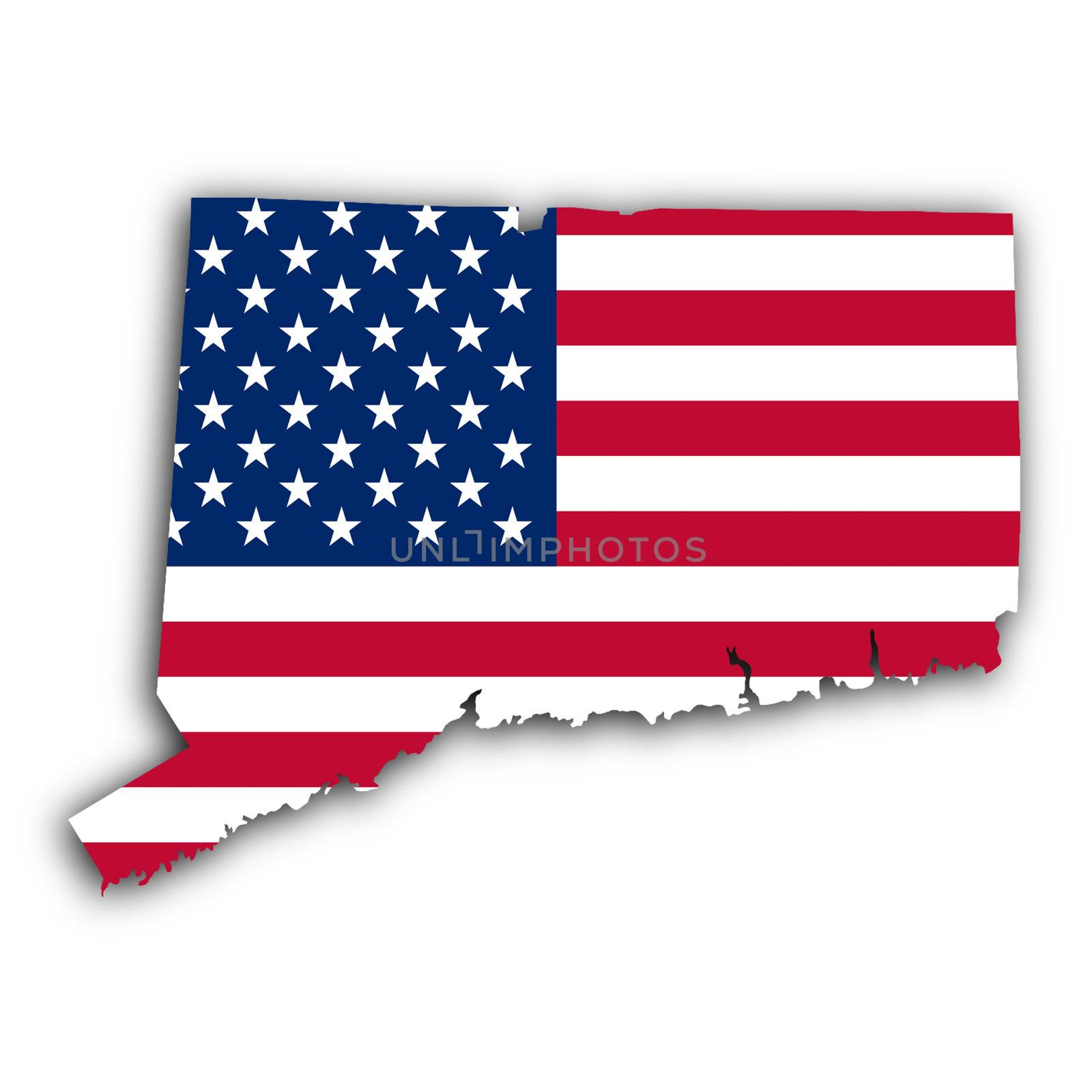 Map of Connecticut, filled with the national flag
