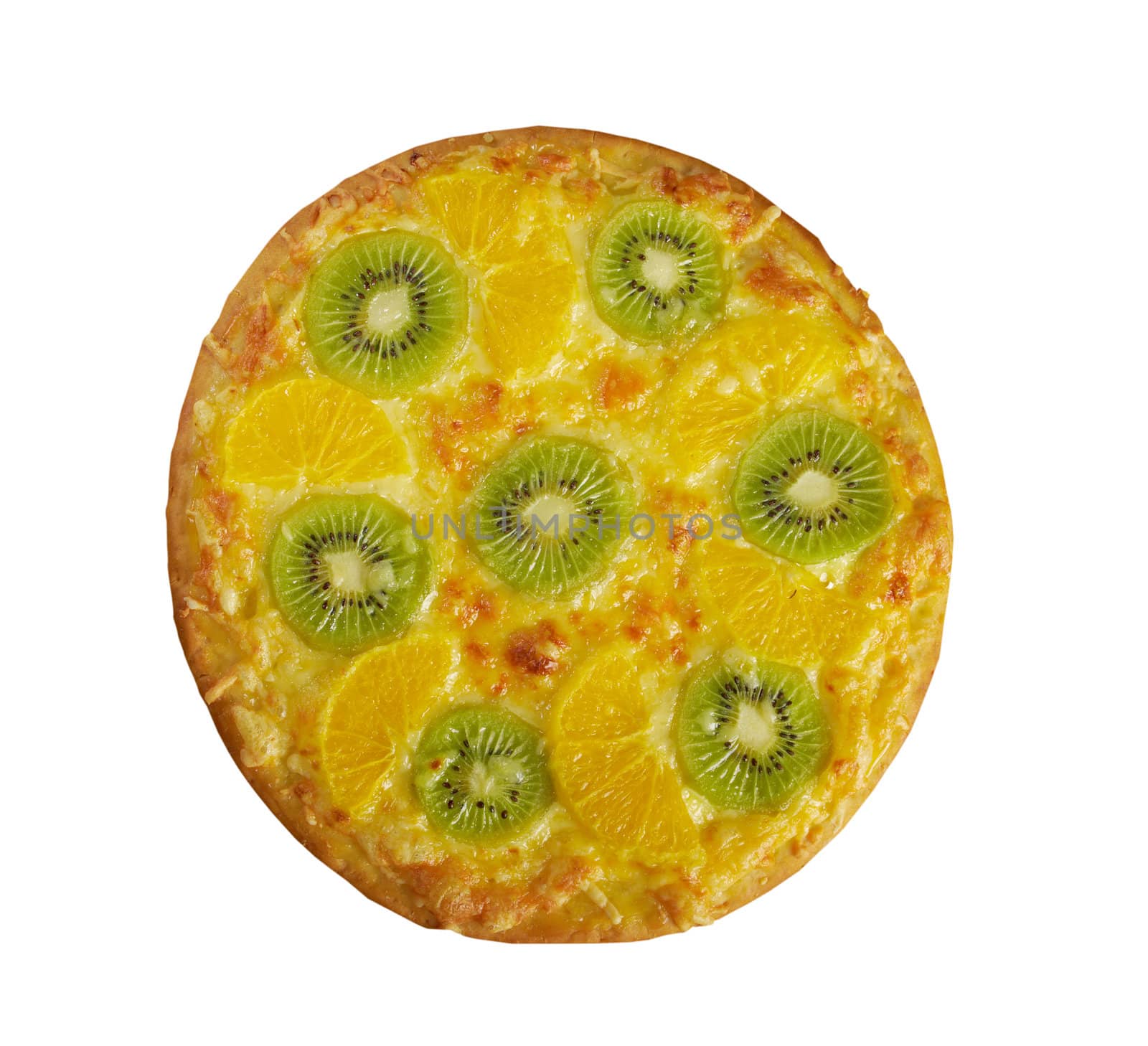 homemade sweet pizza with fruit.with orang kiwi,sauce
