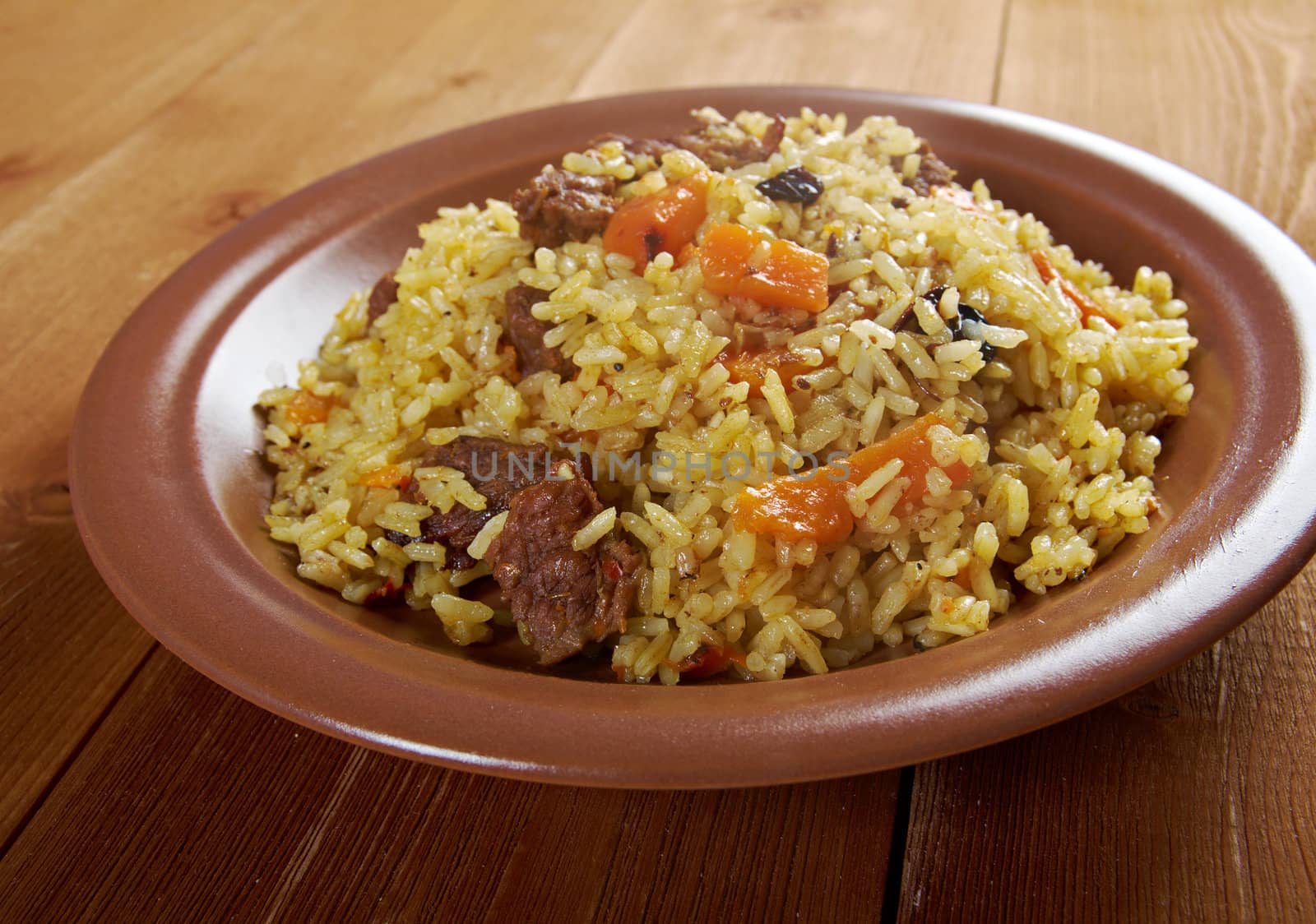 Traditional oriental pilaf.close up