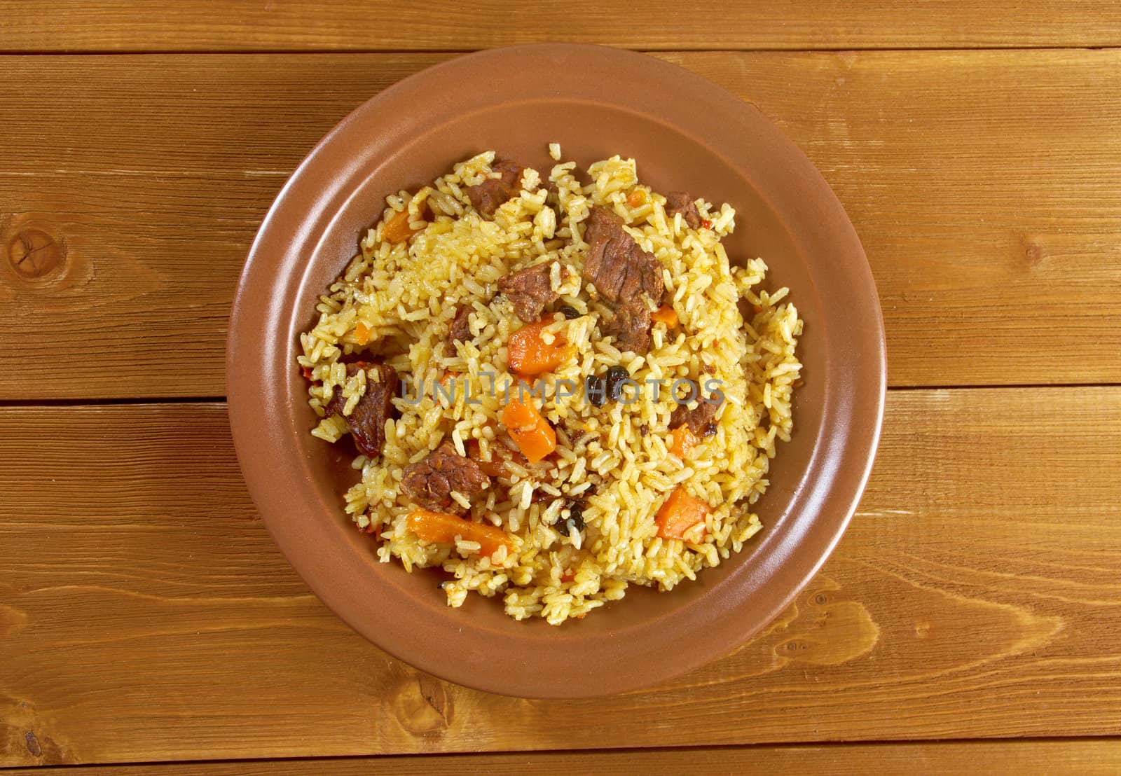 Traditional oriental pilaf.close up