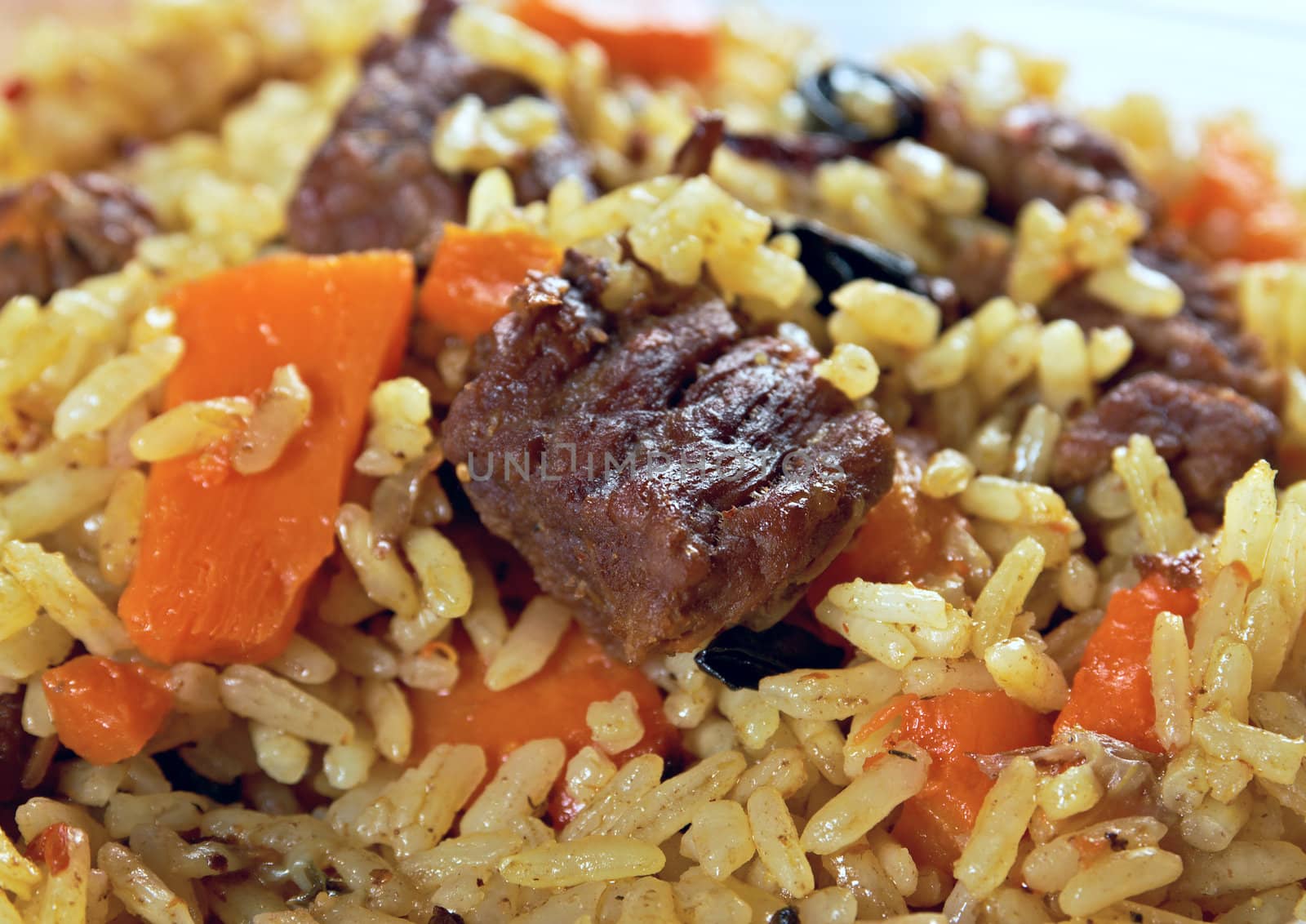Traditional oriental pilaf.close up