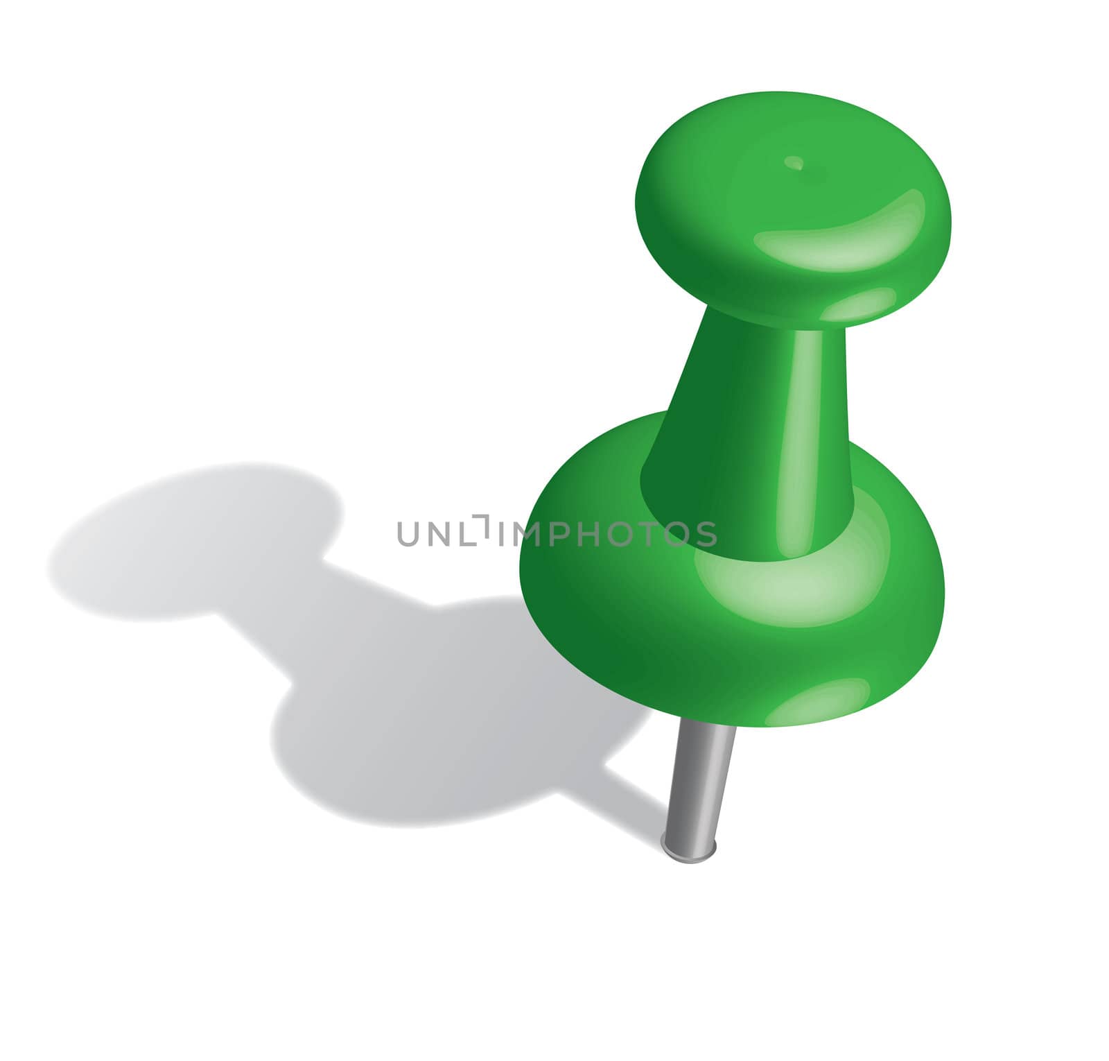 3d green push pin. Vector