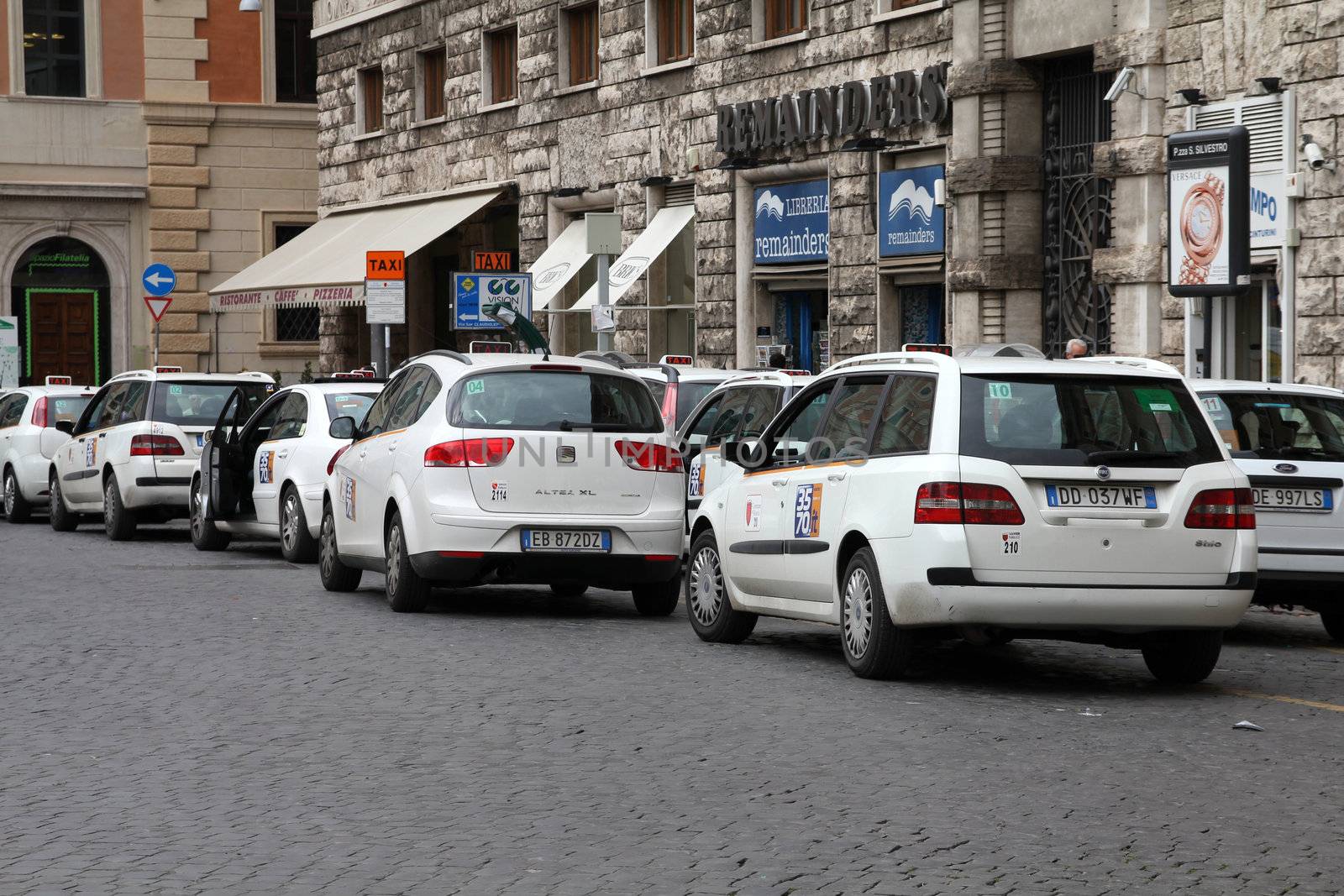 ROME - MAY 11: Taxi stand on May 11, 2010 in Rome, Italy. Rome is infamous for its constant traffic congestion and in addition it has one of the lowest numbers of taxis in Europe (21 per 10000 people).