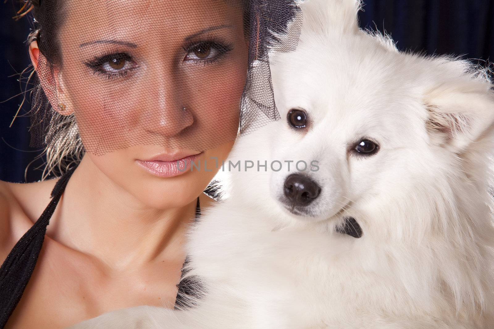 Widowed woman in black and white dog