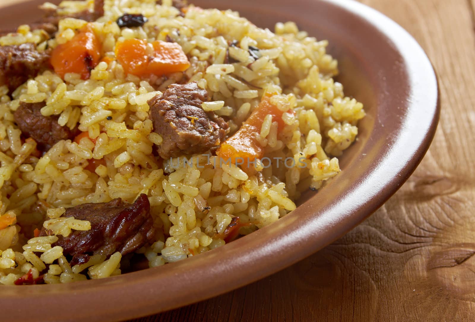 Traditional oriental pilaf.close up