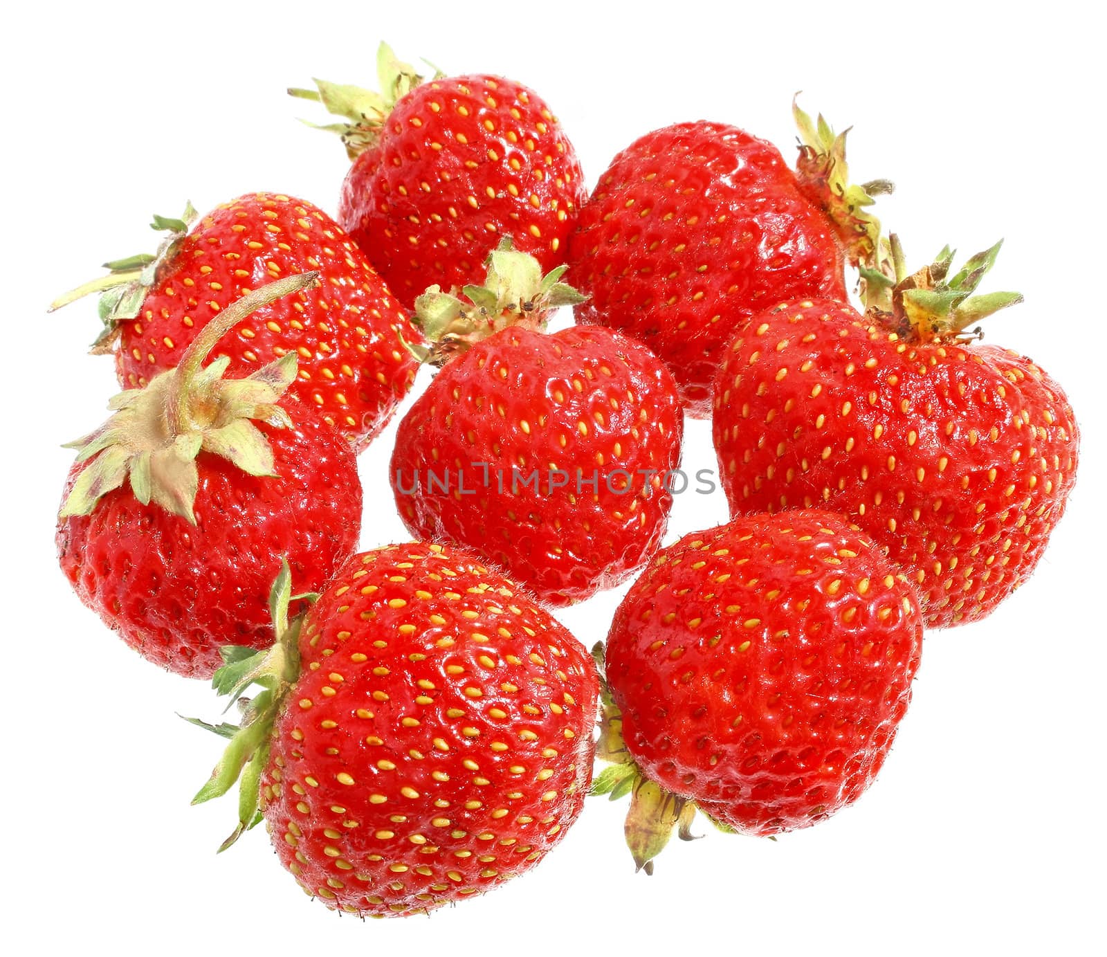 Ripe strawberry on a white background.