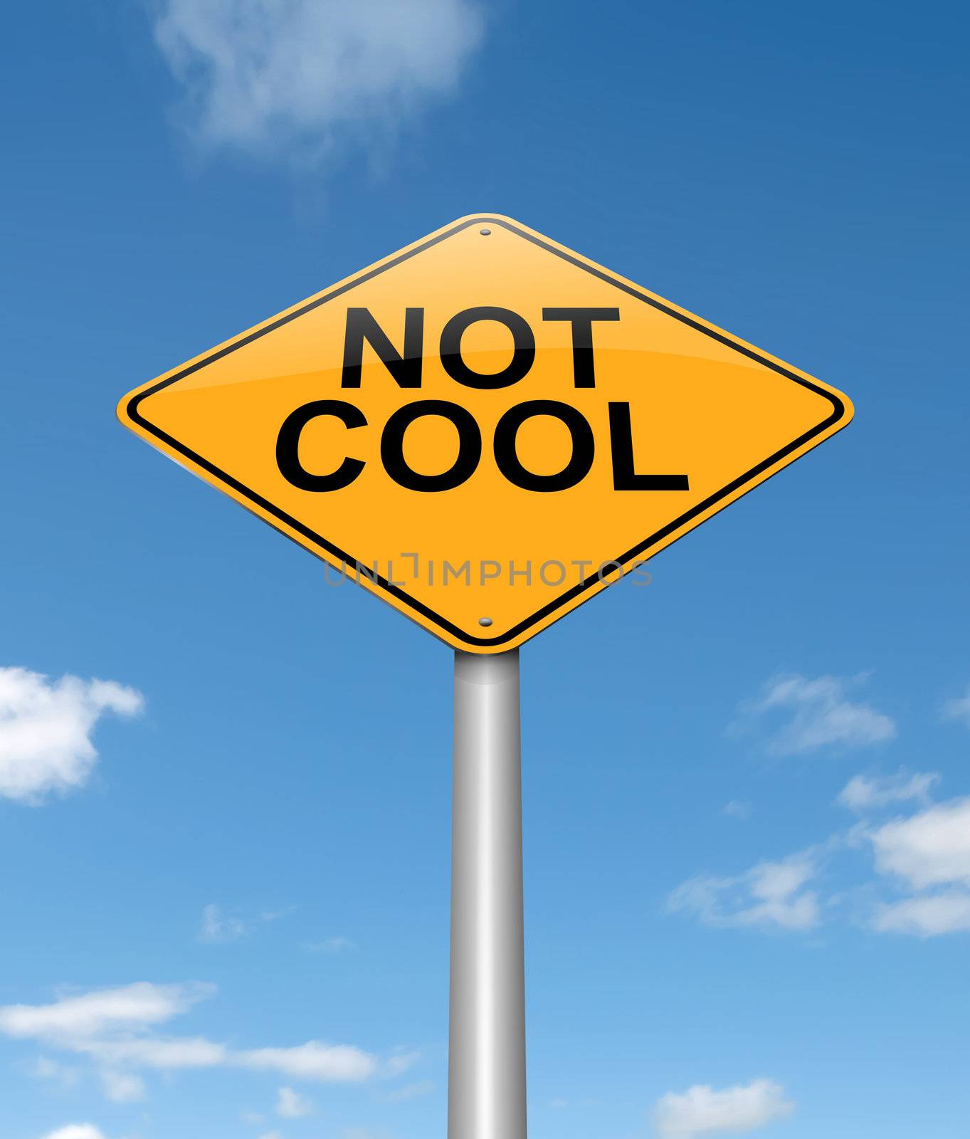 Illustration depicting a sign with a not cool concept.