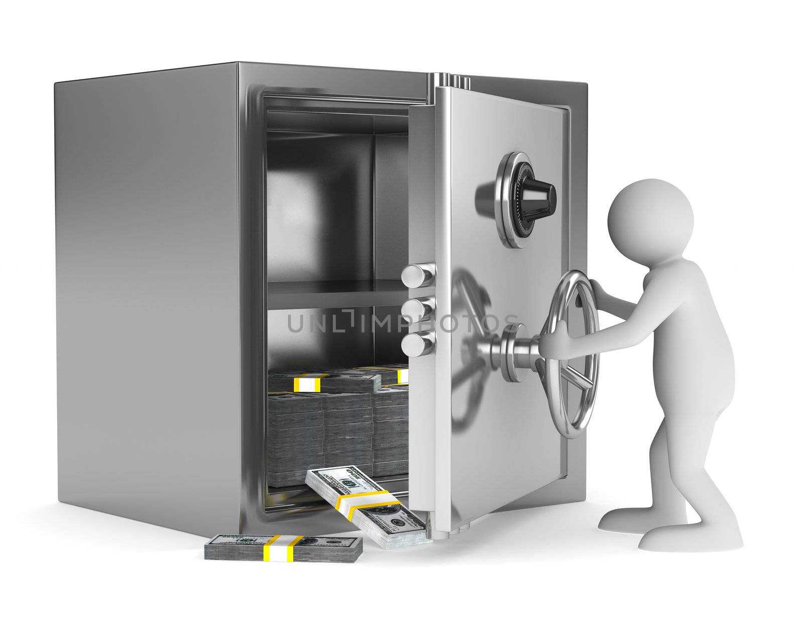 man and safe on white background. Isolated 3D image