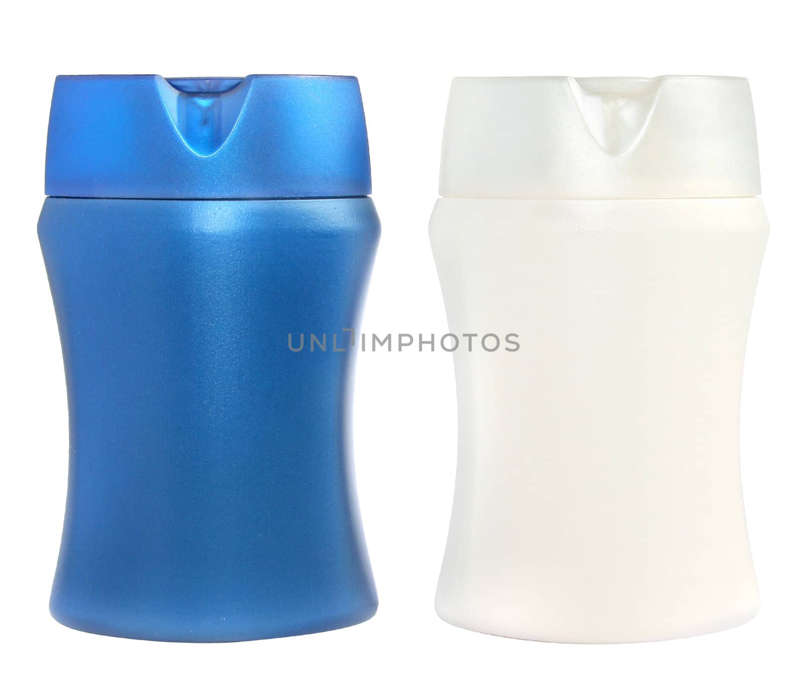 Two bottles with cosmetic means on a white background.