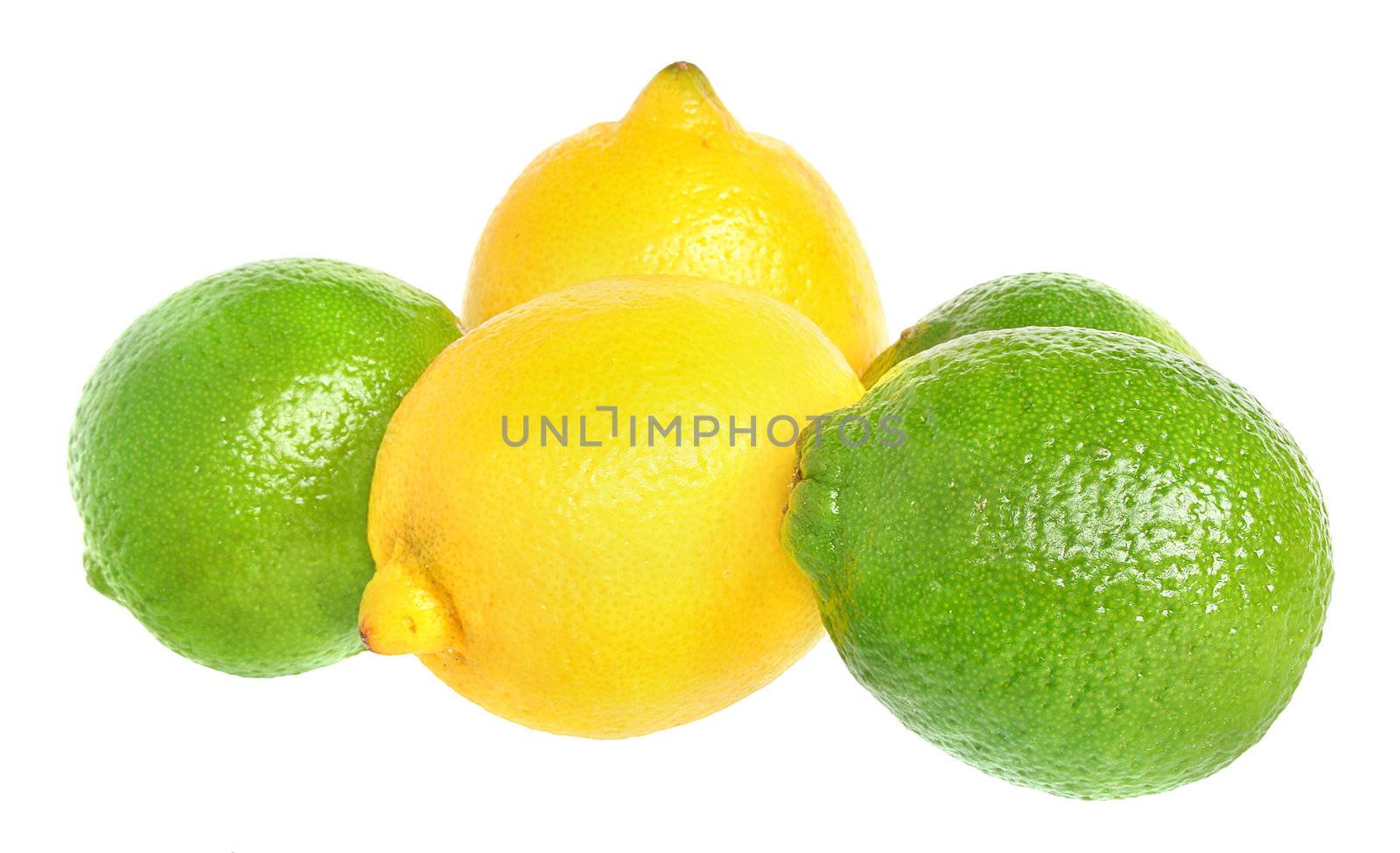 Fresh limes and lemons isolated.