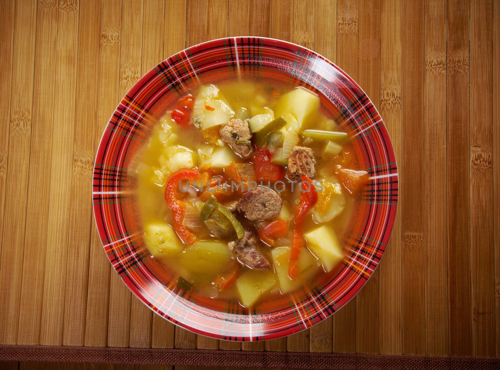 beef soup Lecho.Lecso  Hungarian  which  peppers and tomato.