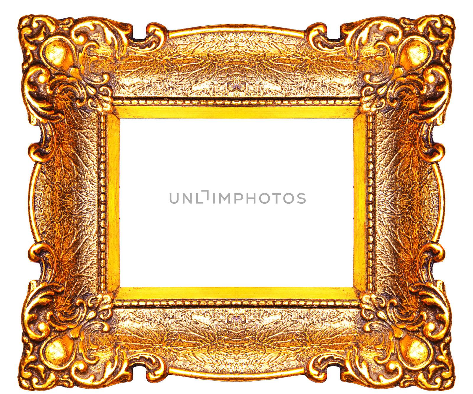 Old Gold Picture Frame Isolated On White Background, Design Element