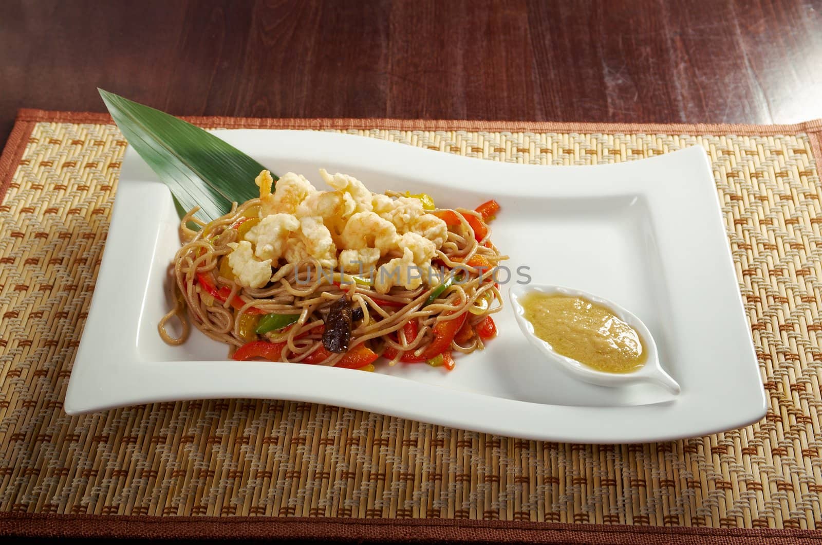 udon noodles with beef tendon stew.Japanese cuisine