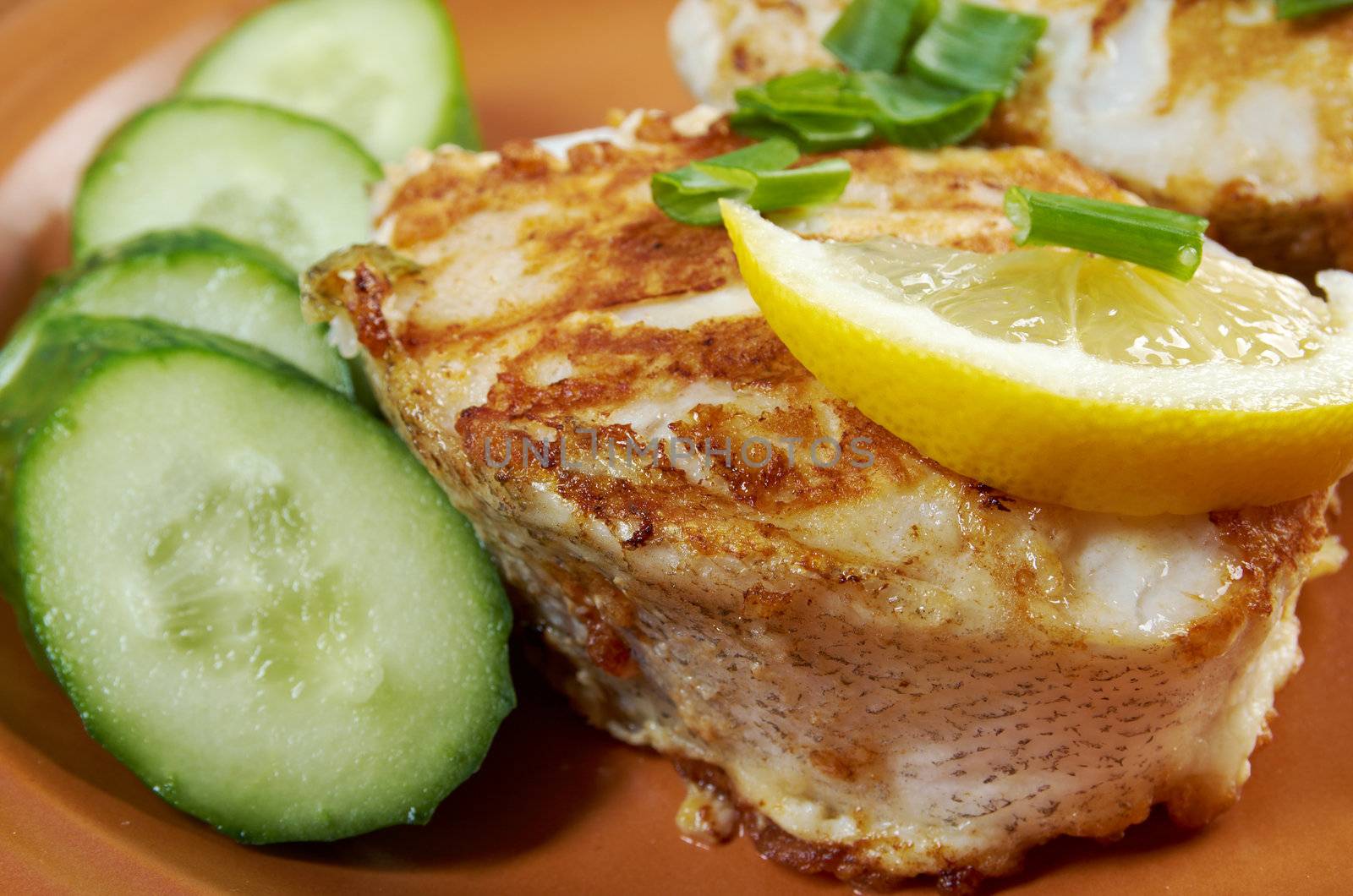 grilled t-bone codfish  steak and vegetables