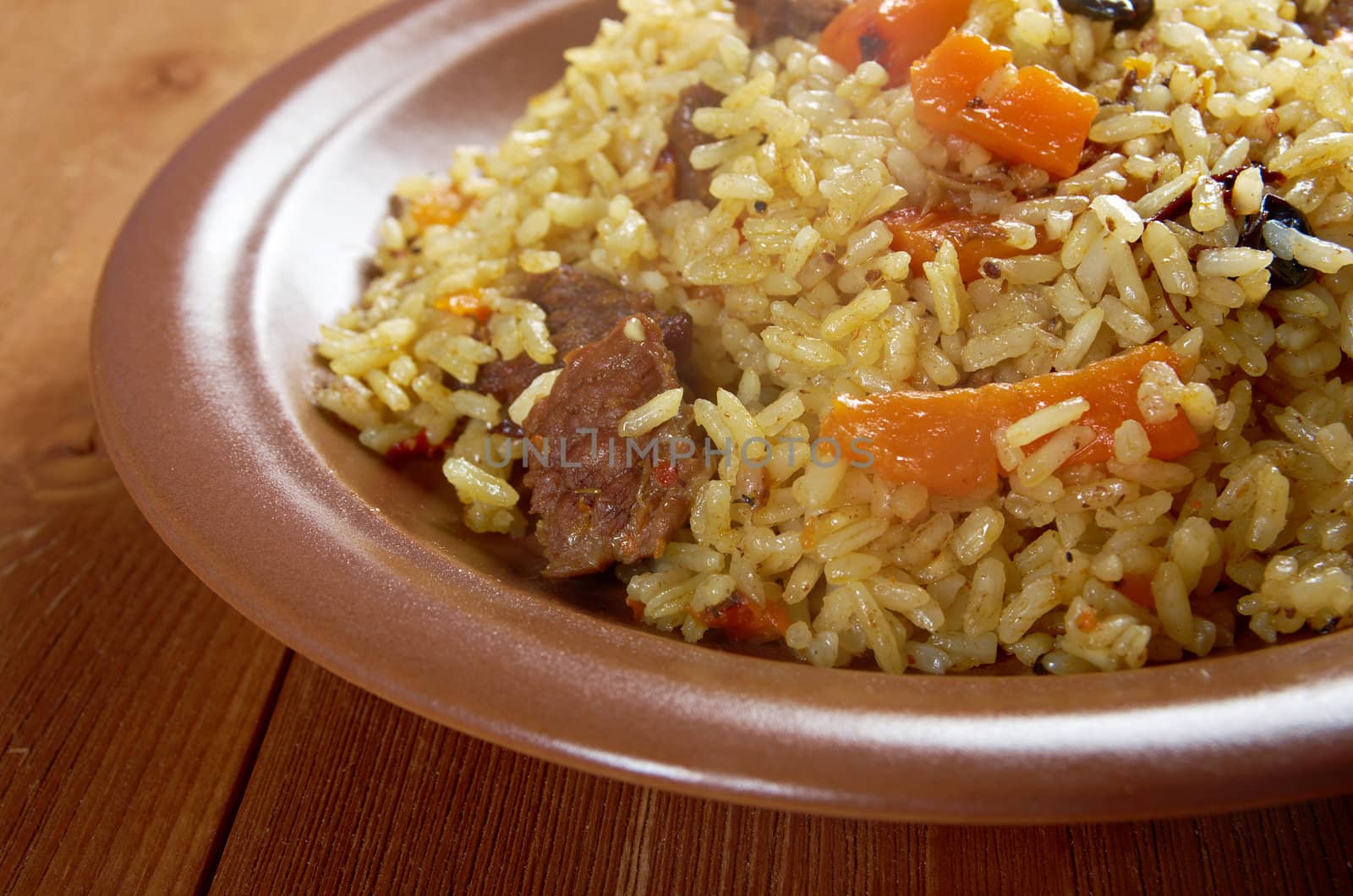 Traditional oriental pilaf.close up