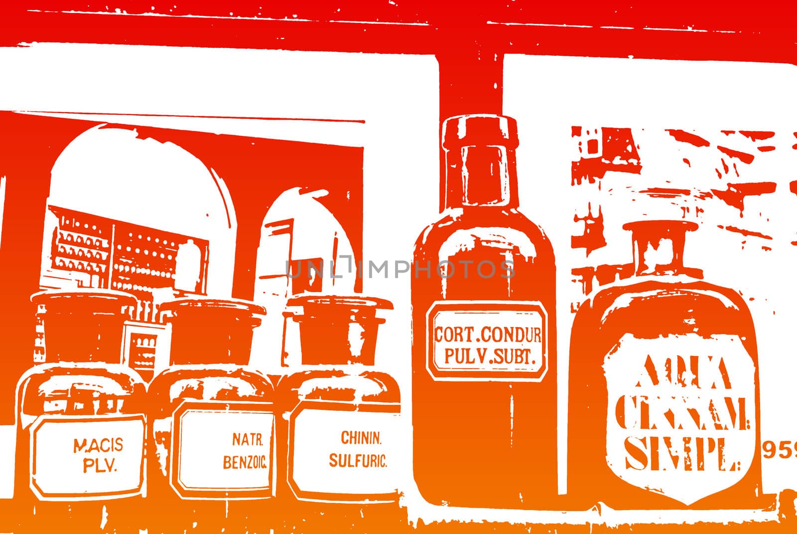 Pharmacy bottles in the window