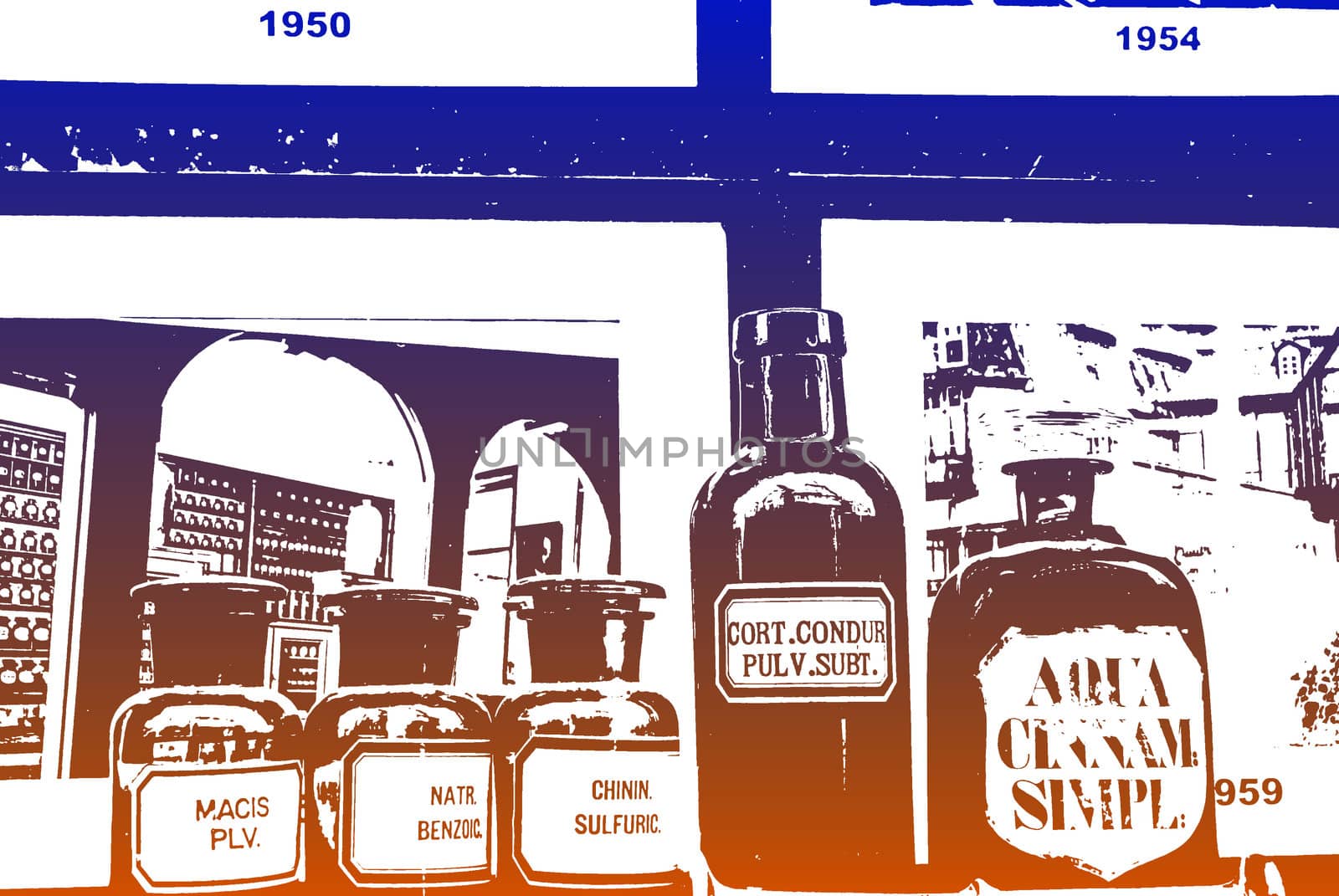 Pharmacy bottles in the window
