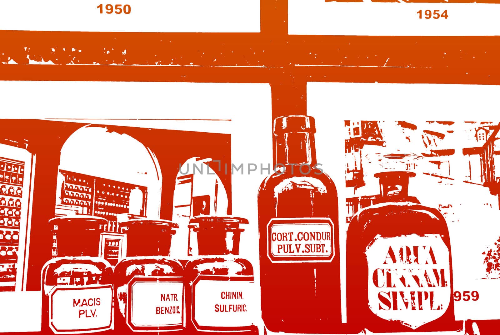 Pharmacy bottles in the window