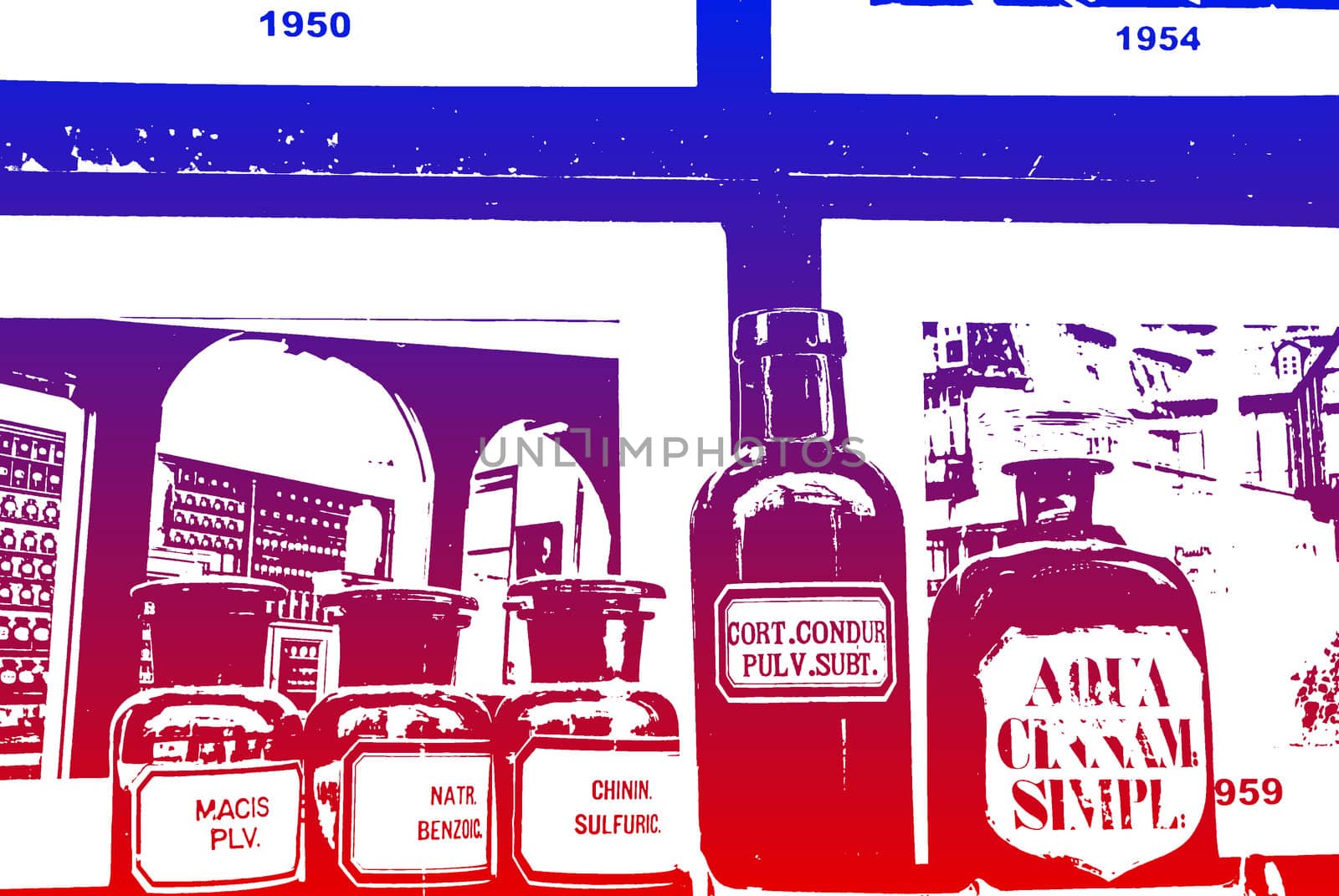 Pharmacy bottles in the window