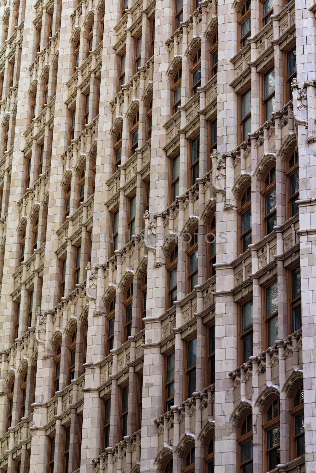Closeup of historic brick office building in downtown Philadelphia