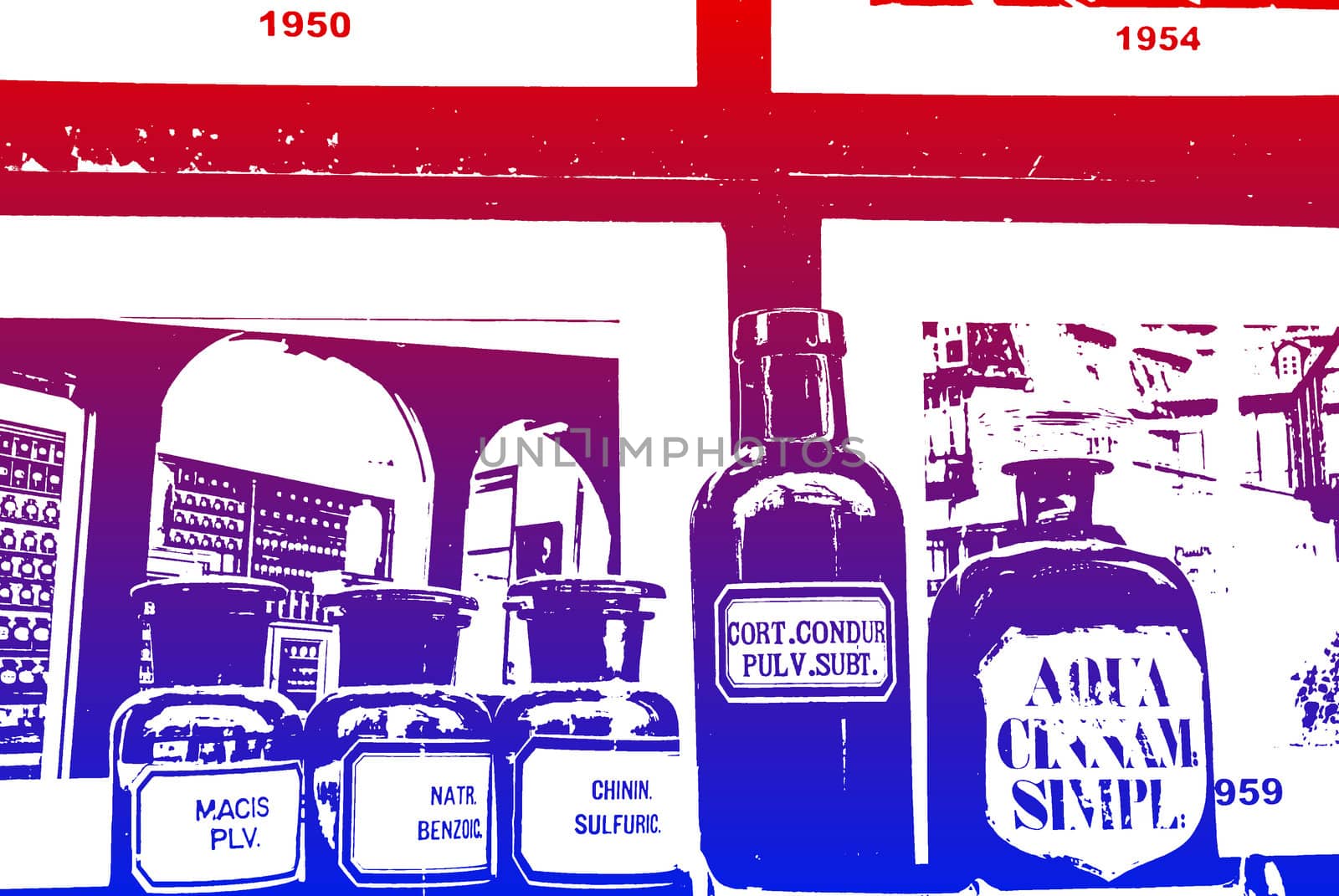 Pharmacy bottles in the window